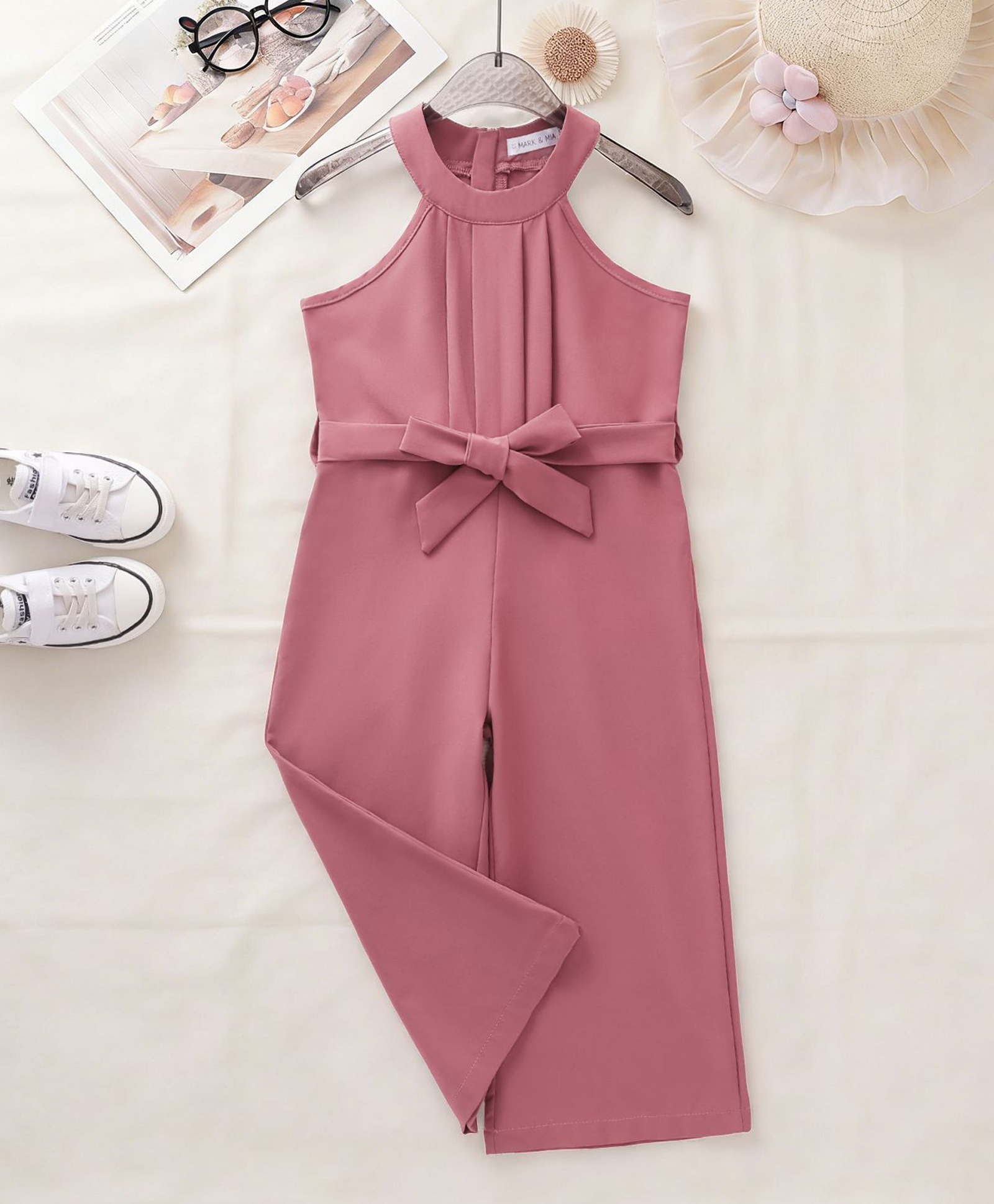 Mark & Mia Sleeveless Solid Colour Jumpsuit with Pintuck Detailing - Pink-picture-31
