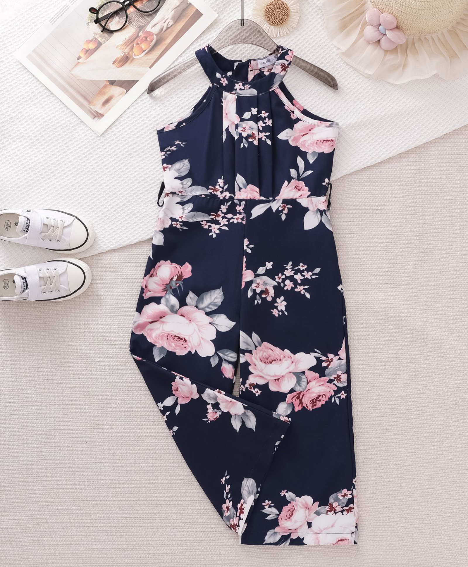 Mark & Mia Sleeveless Floral Printed Jumpsuit with Pintuck Detailing - Navy Blue-picture-11