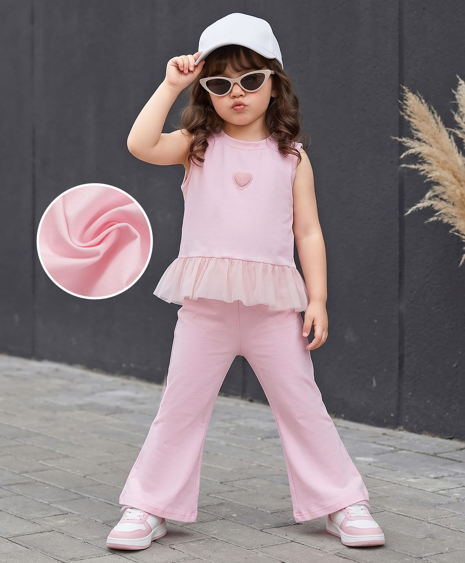 Mark & Mia Cotton Sleeveless Solid Top & Lounge Pant Set With Heart Applique - Pink-image-21