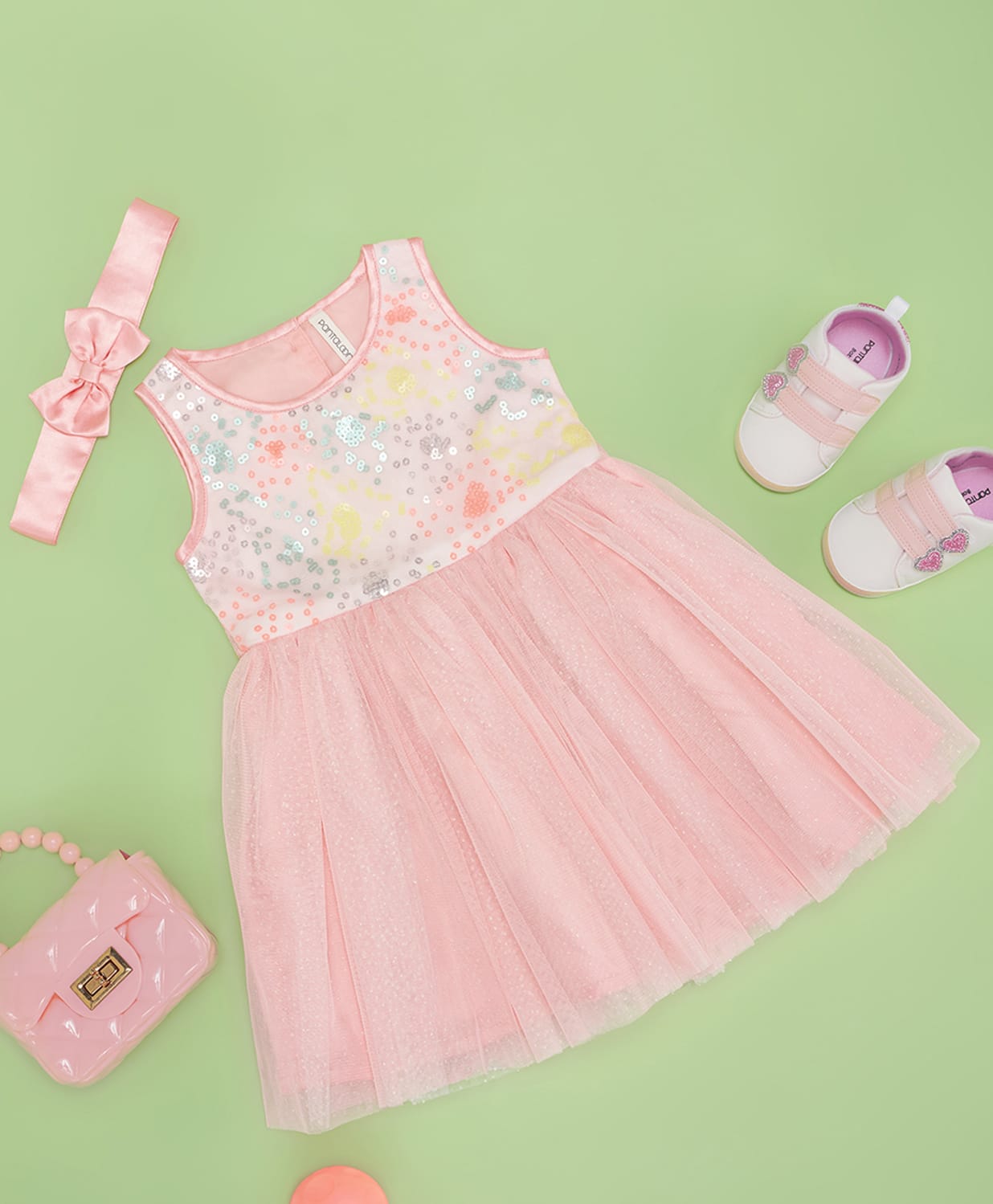 Pantaloons Baby Knit Sleeveless Sequins Embellished Dress With Headband - Pink-image-21