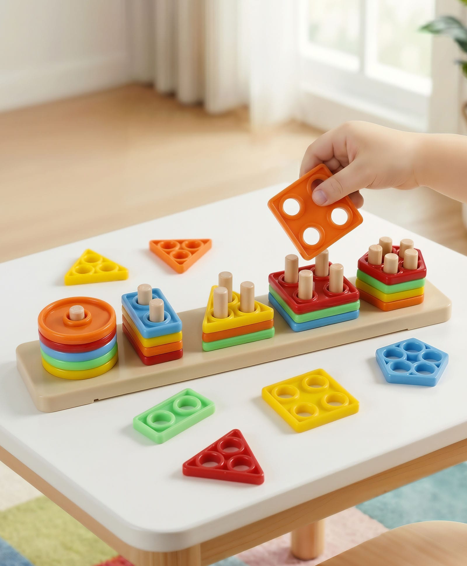 Babyhug Geometric Shape Sorter & Stacking Blocks Toy for Kids| Color & Shape Learning Educational Toy| Improves Hand-Eye Coordination & Early Brain Development| BIS Certified-image-1