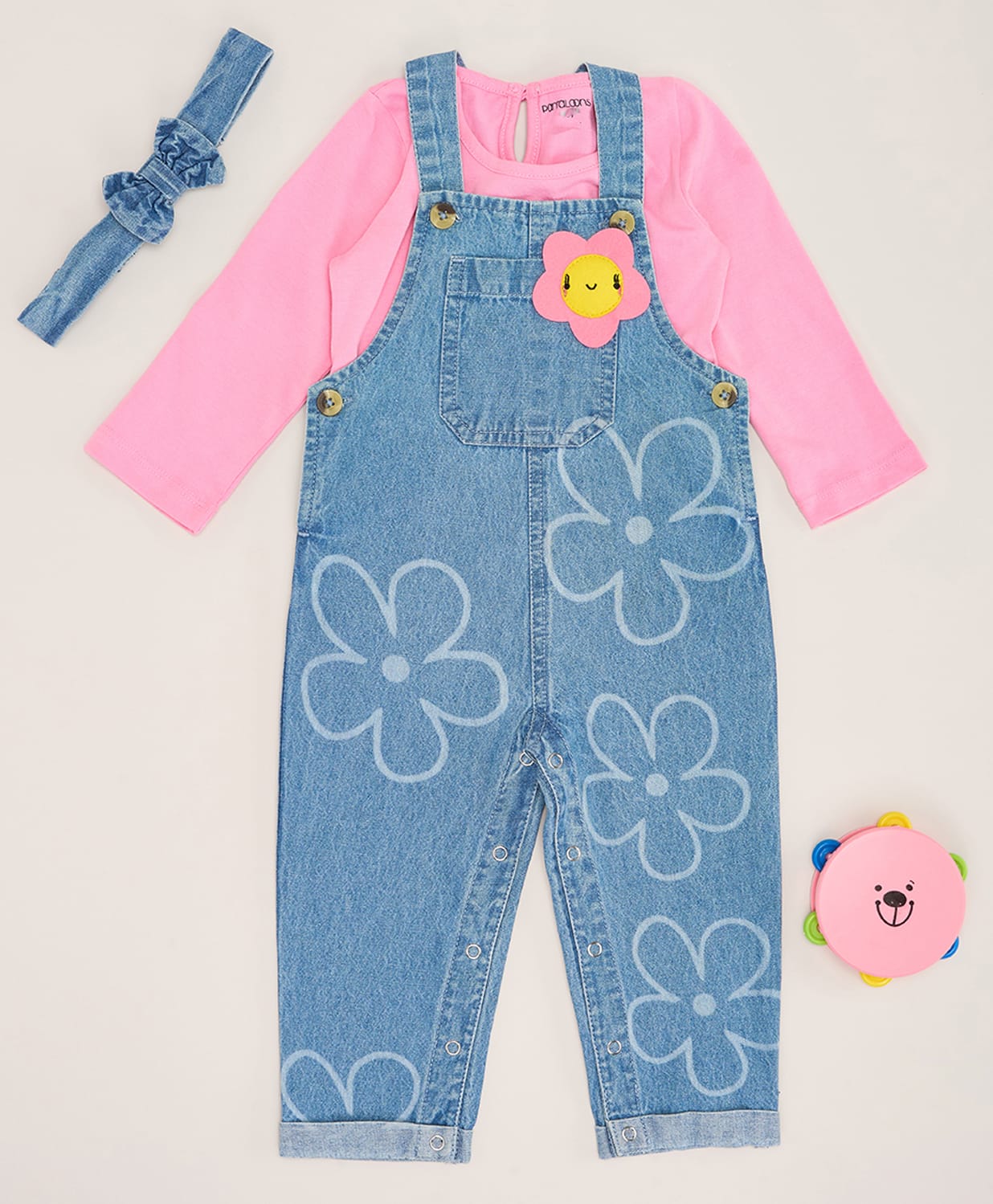 Pantaloons Baby Denim Full Sleeves Floral Designed Dungaree With Tee - Blue-image-48