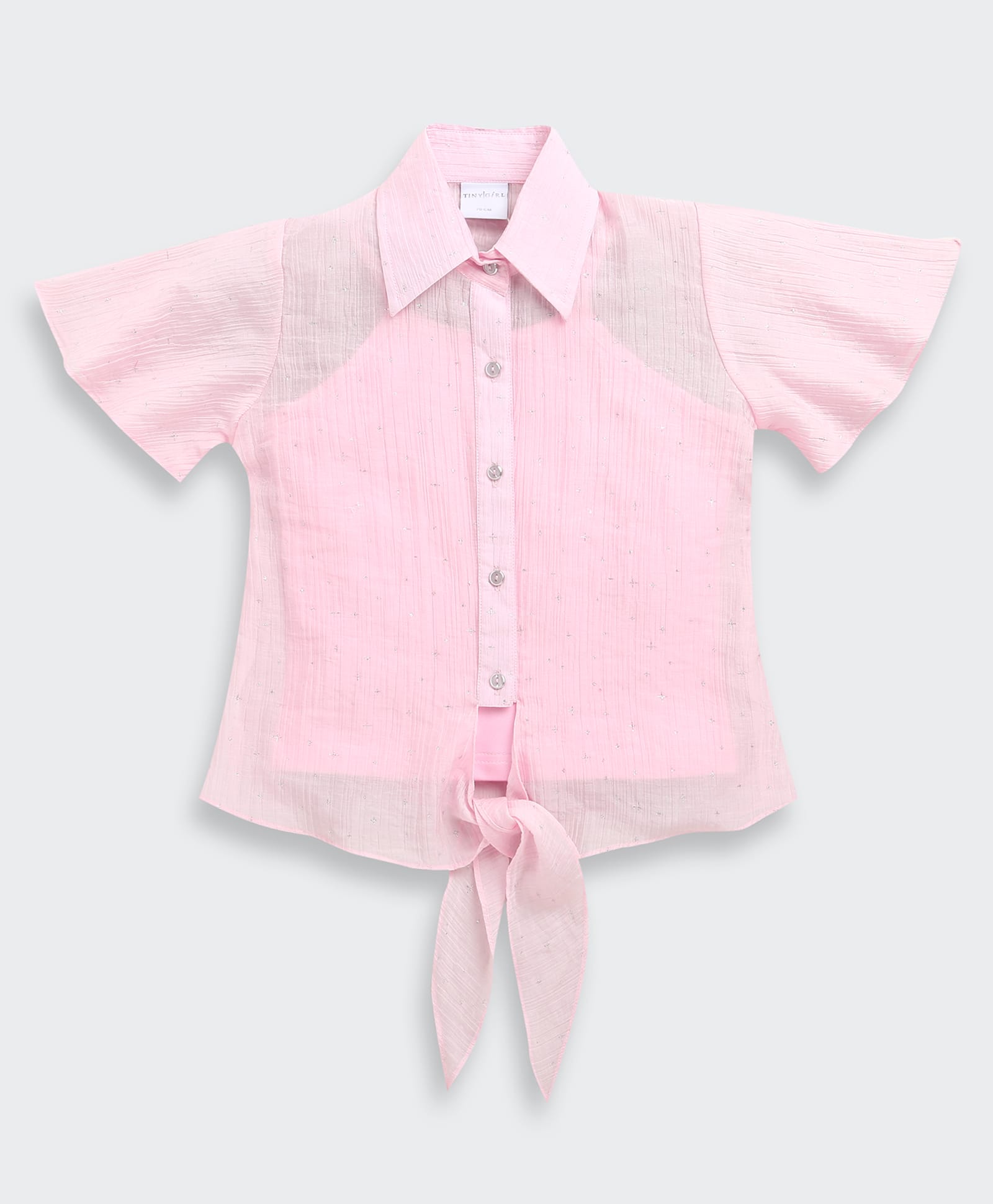 Tiny Girl Cotton Woven Frill Sleeves Soild Top with Inner Tee - Pink-picture-39