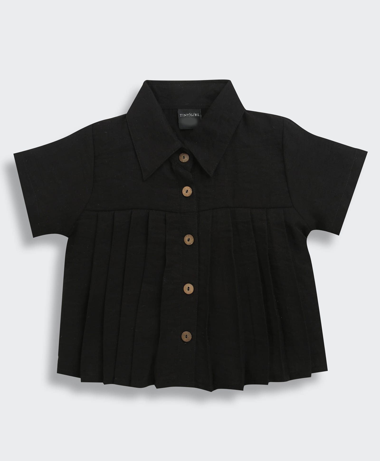 Tiny Girl Woven Half Sleeves Solid Pleated Top - Black-picture-39