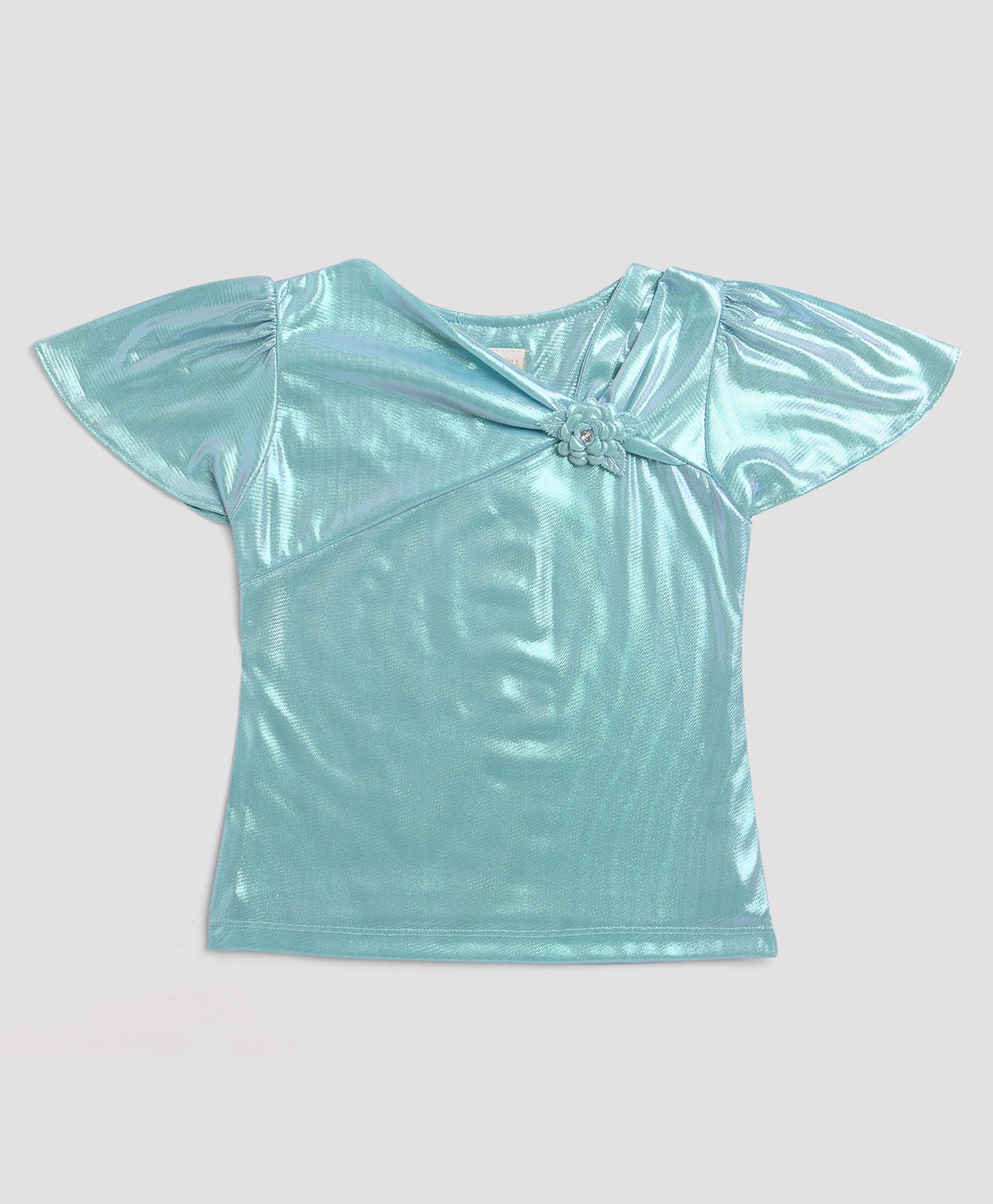 Tiny Girl Woven Half Sleeves Floral Applique Detailed Top - Green-picture-30