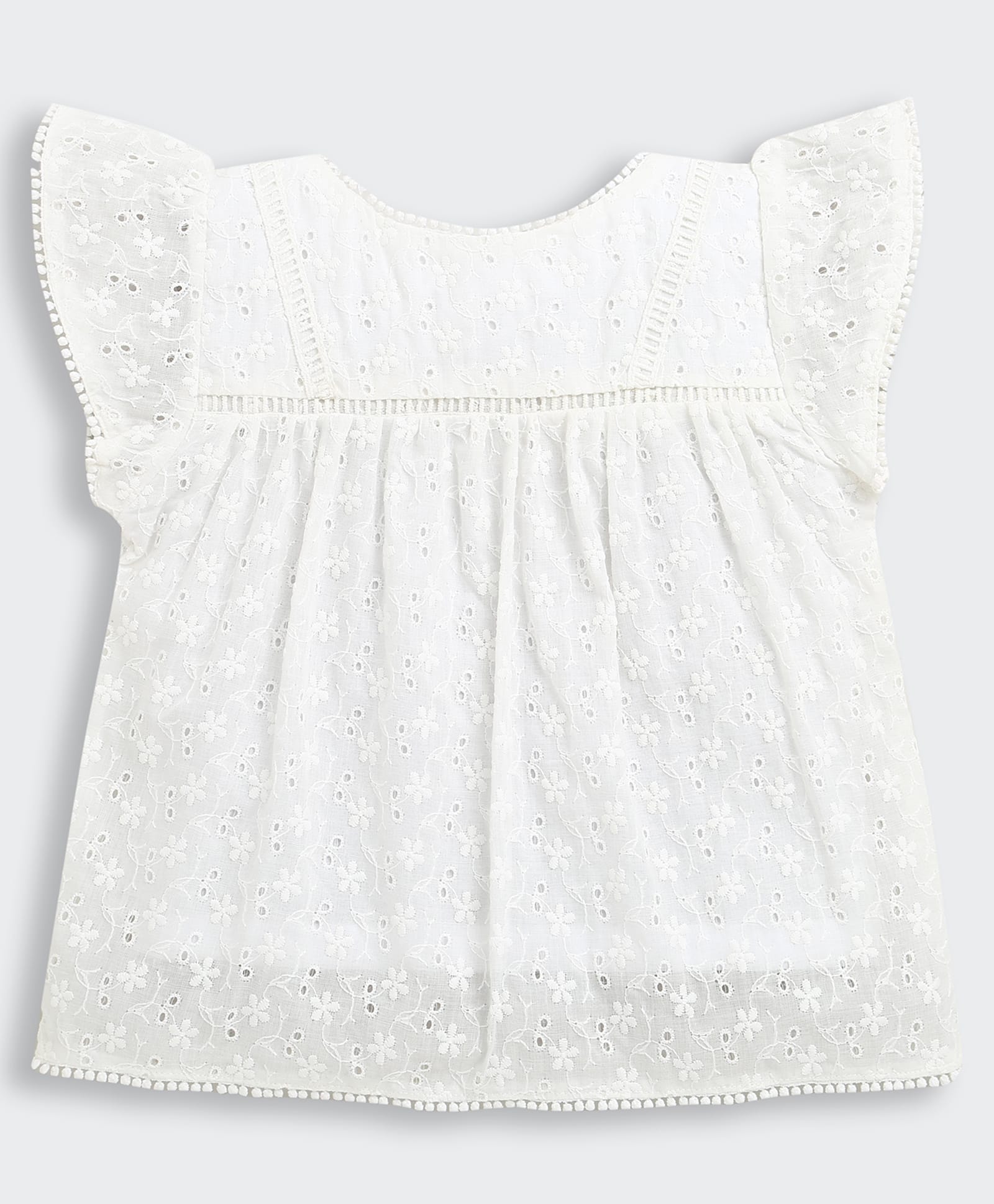 Tiny Girl Woven Cap Sleeves Floral Embroidered Top - Off White-picture-32