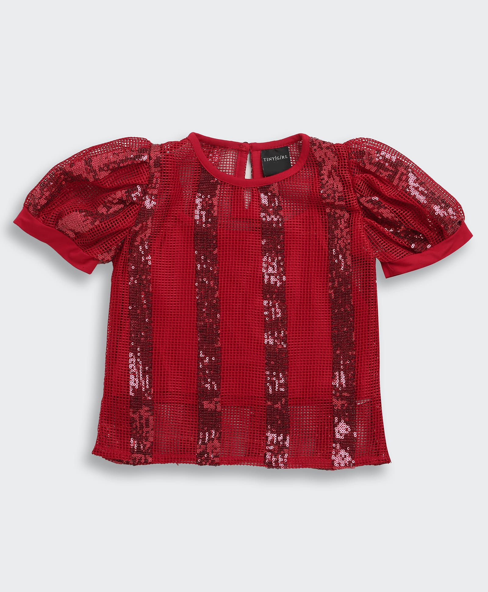 Tiny Girl Woven Half Puffed Sleeves Sequins Embellished Top with Inners - Maroon-picture-11
