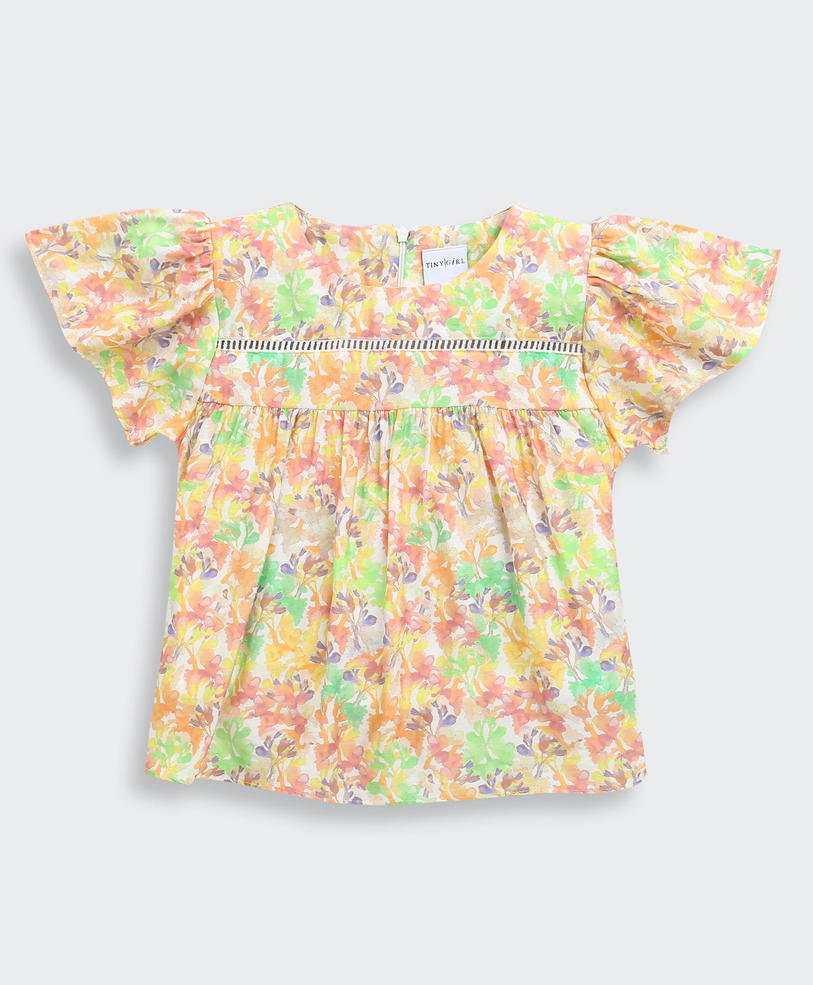 Tiny Girl Woven Frill Sleeves Floral Printed Top - Peach-picture-41
