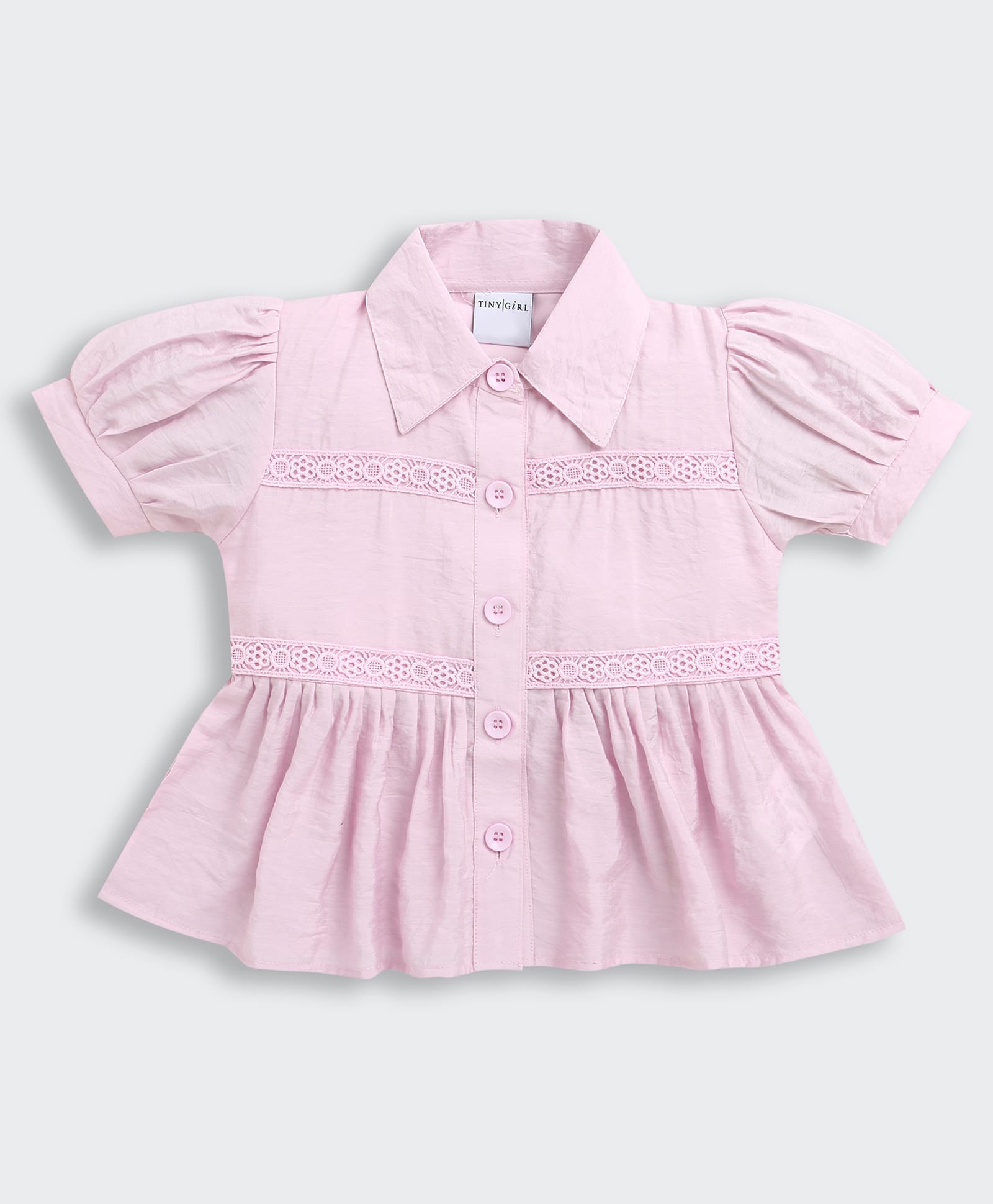 Tiny Girl Cotton Woven Half Puffed Sleeves Floral Lace Embellished Shirt Style Top - Lavender-picture-37