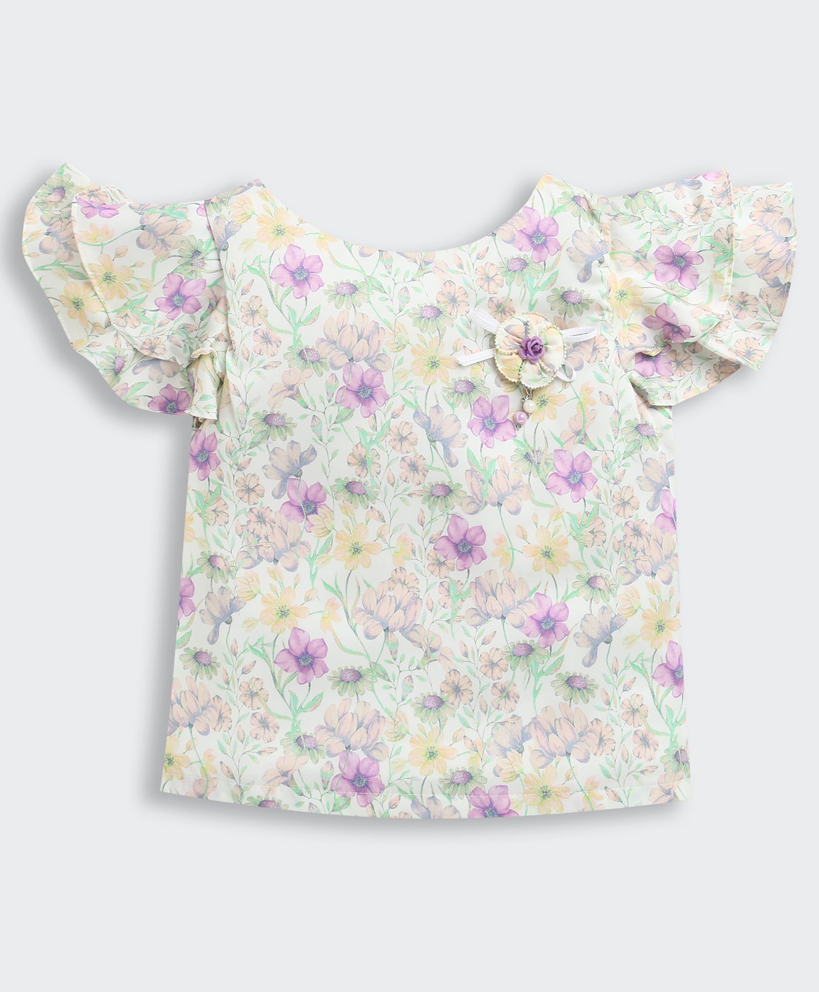 Tiny Girl Woven Half Sleeves Floral Applique Detailed & Printed Top - Green-picture-28