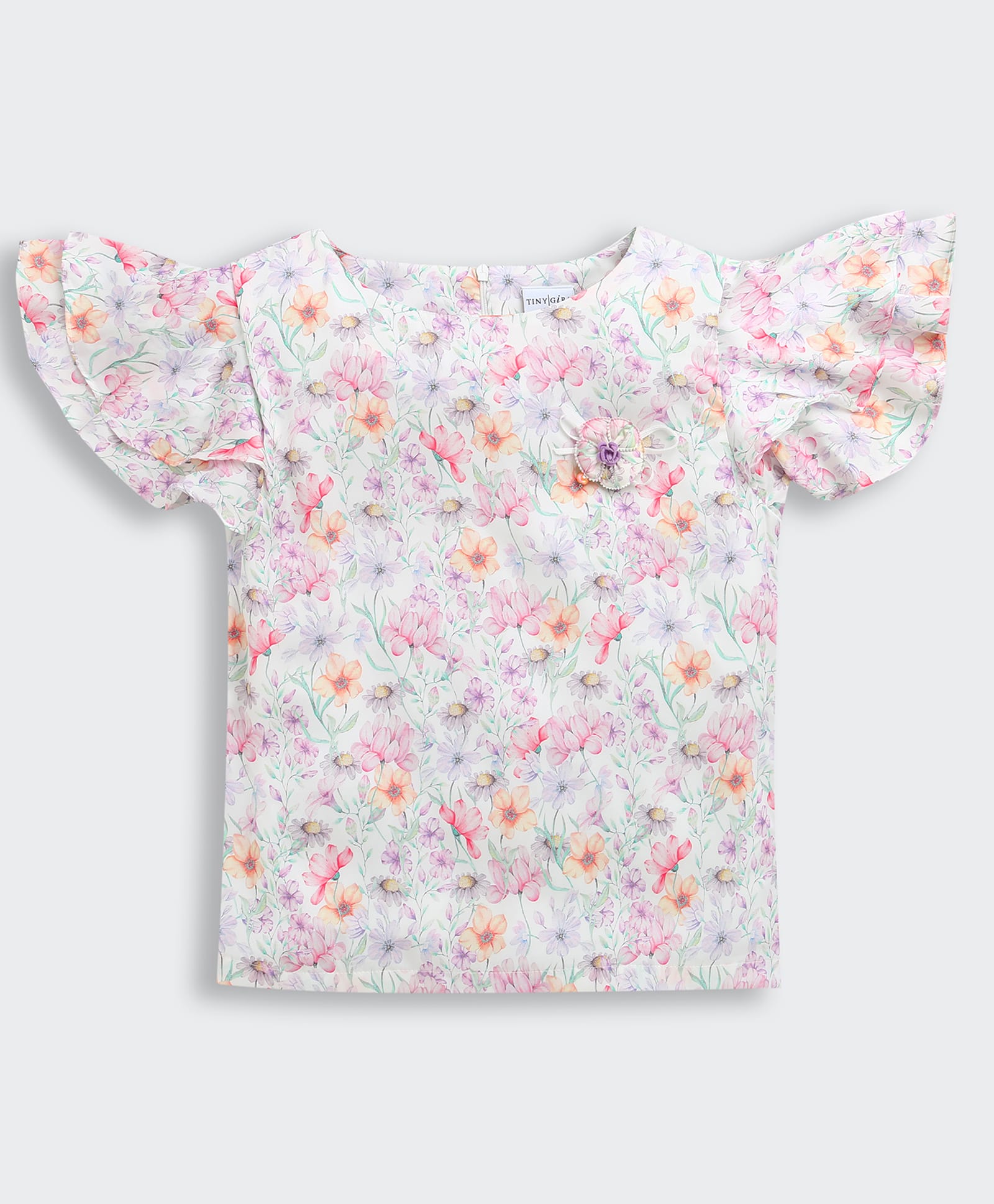 Tiny Girl Woven Half Sleeves Floral Applique Detailed & Printed Top - Lavender-picture-10