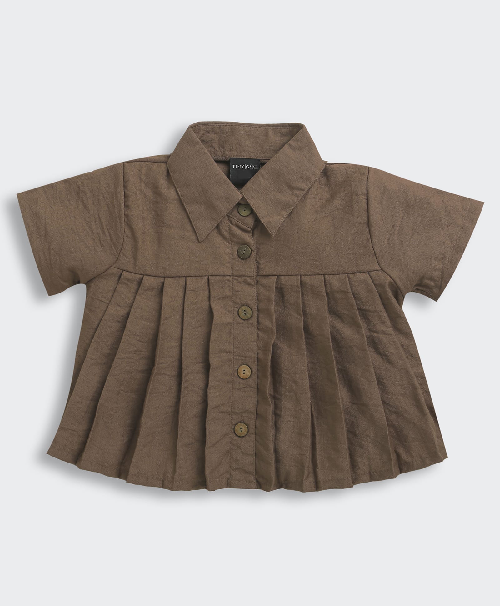 Tiny Girl Woven Half Sleeves Soild Top - Brown-picture-37