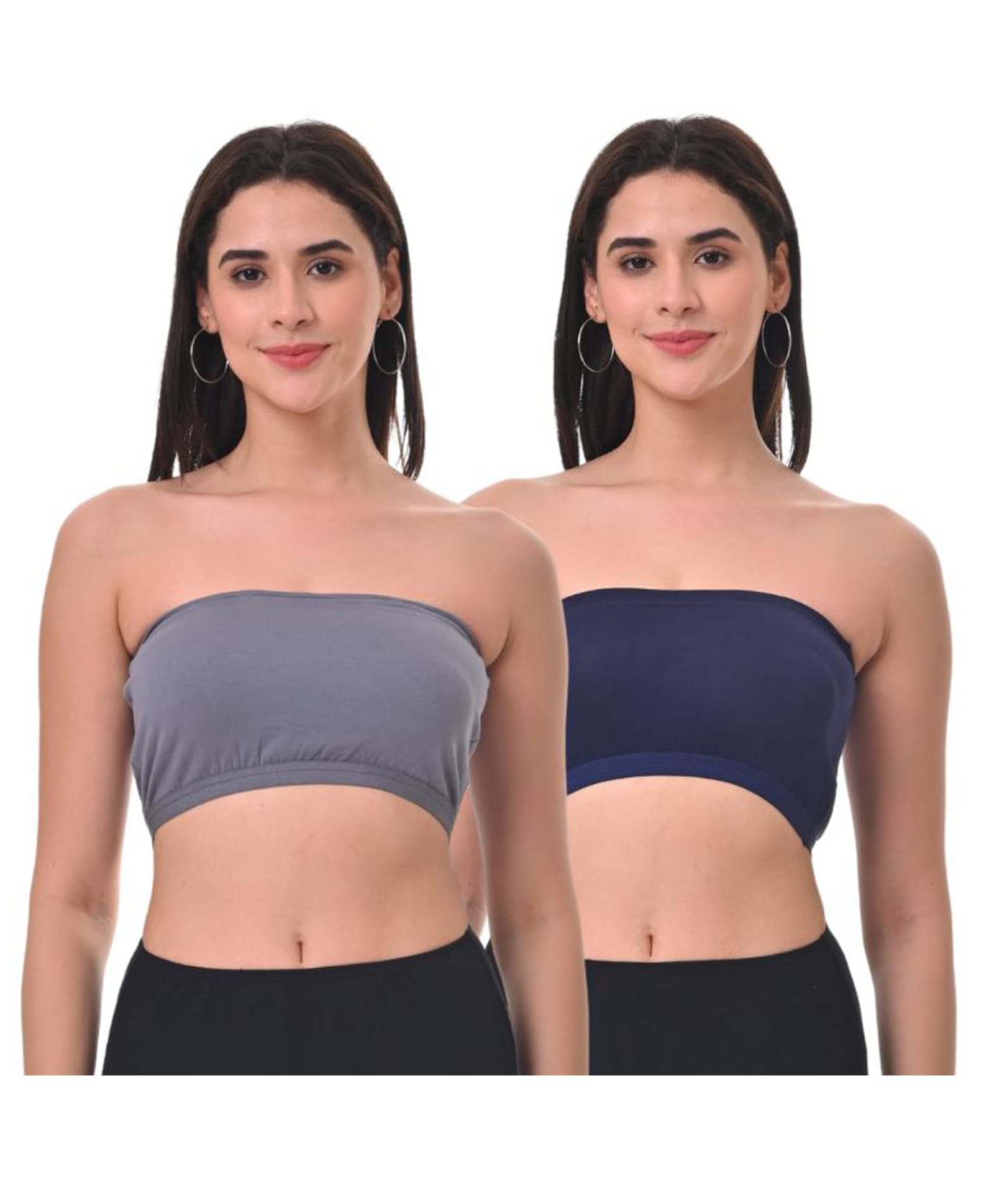 Adira Cotton Spandex Knit Pack Of 2 Solid Tube Bra - Grey & Navy Blue-picture-17