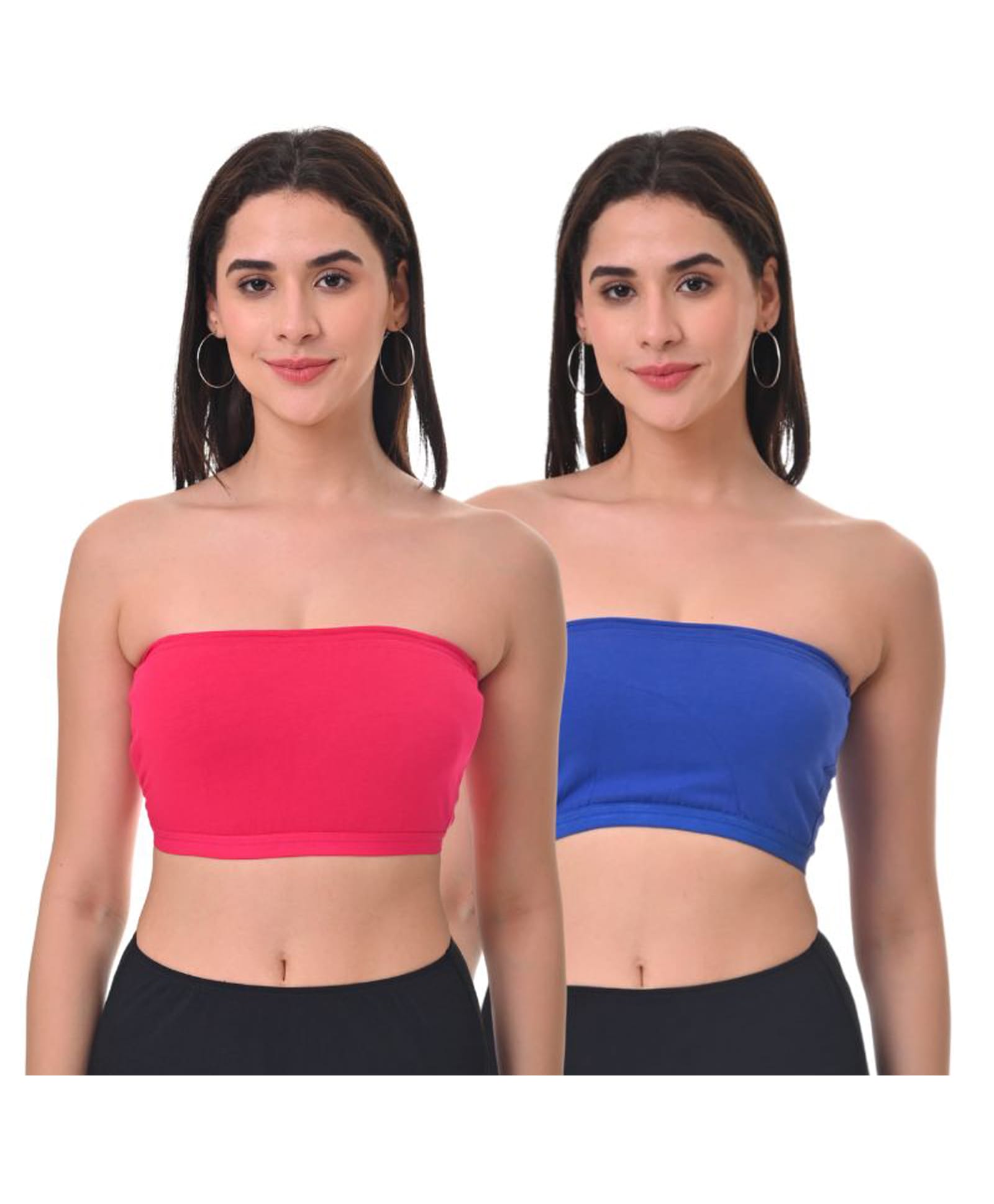 Adira Cotton Spandex Knit Pack Of 2 Solid Tube Bras - Dark Pink & Royal Blue-picture-19