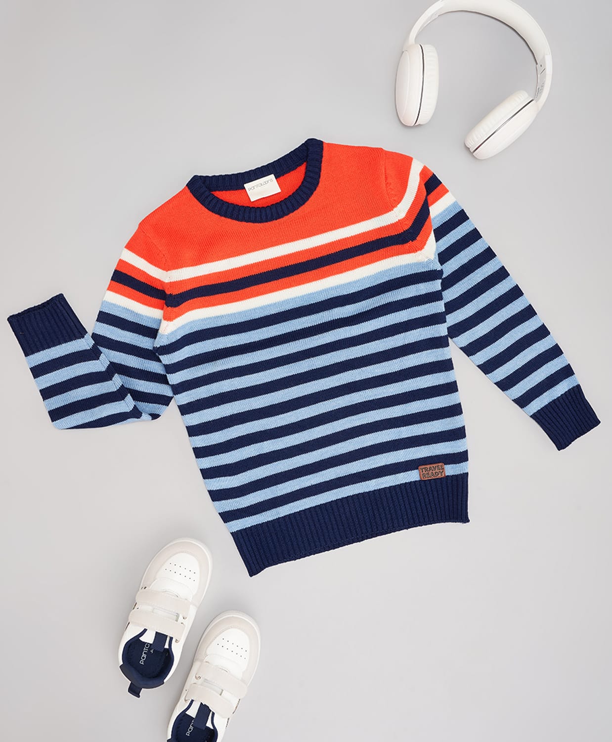 Pantaloons Junior Knit Full Sleeves Striped Sweater - Multi Colour-image-37