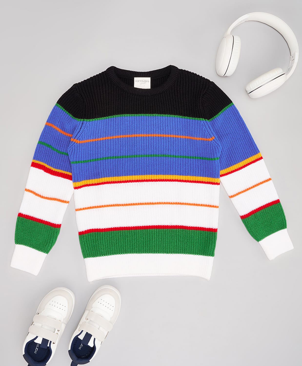 Pantaloons Junior Knit Full Sleeves Striped Sweater - Multi Colour-image-12