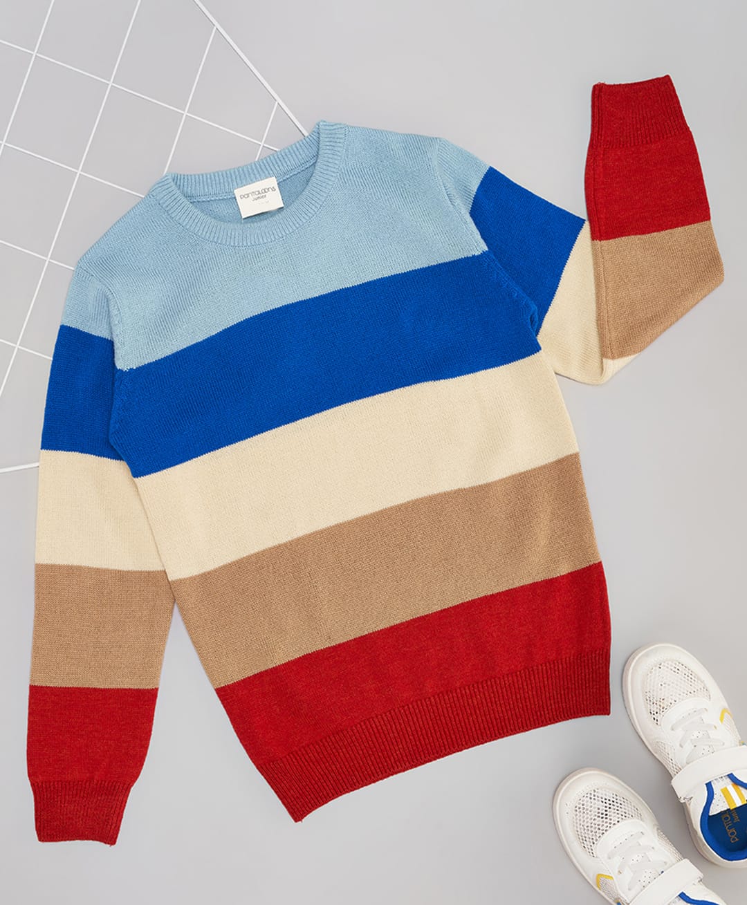 Pantaloons Junior Knit Full Sleeves Colour Blocked Sweater - Multi Colour-image-33