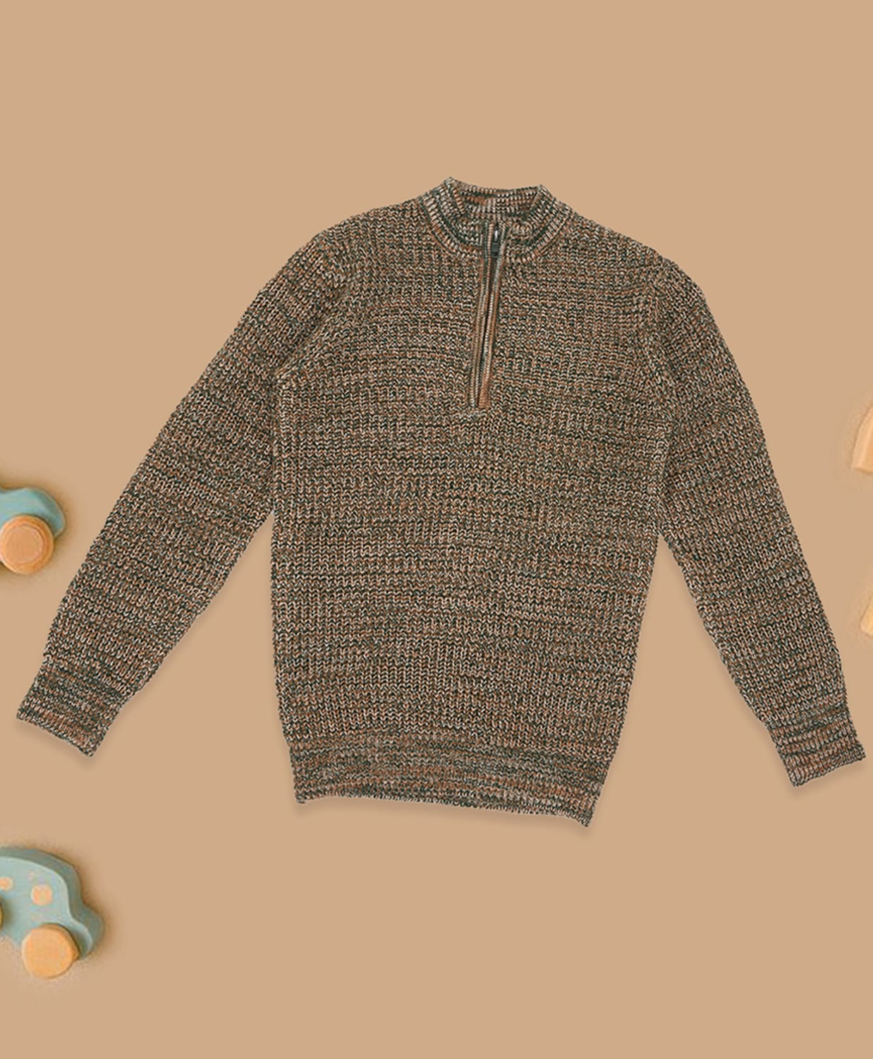 Pantaloons Junior Knit Full Sleeves Heathered Sweater - Olive Green-image-36