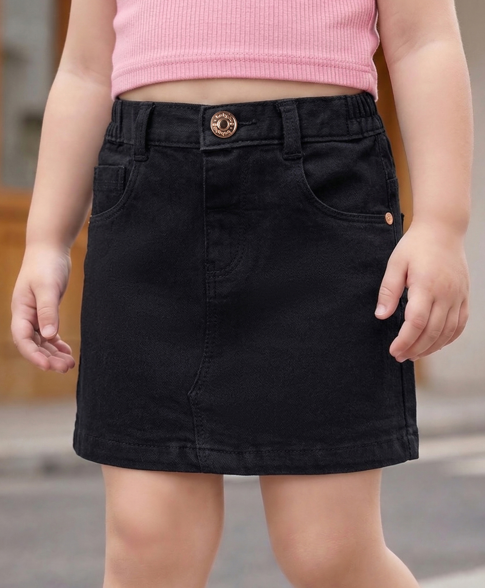 Babyhug Mid Thigh Length Solid Color Denim Skirt - Black-picture-34