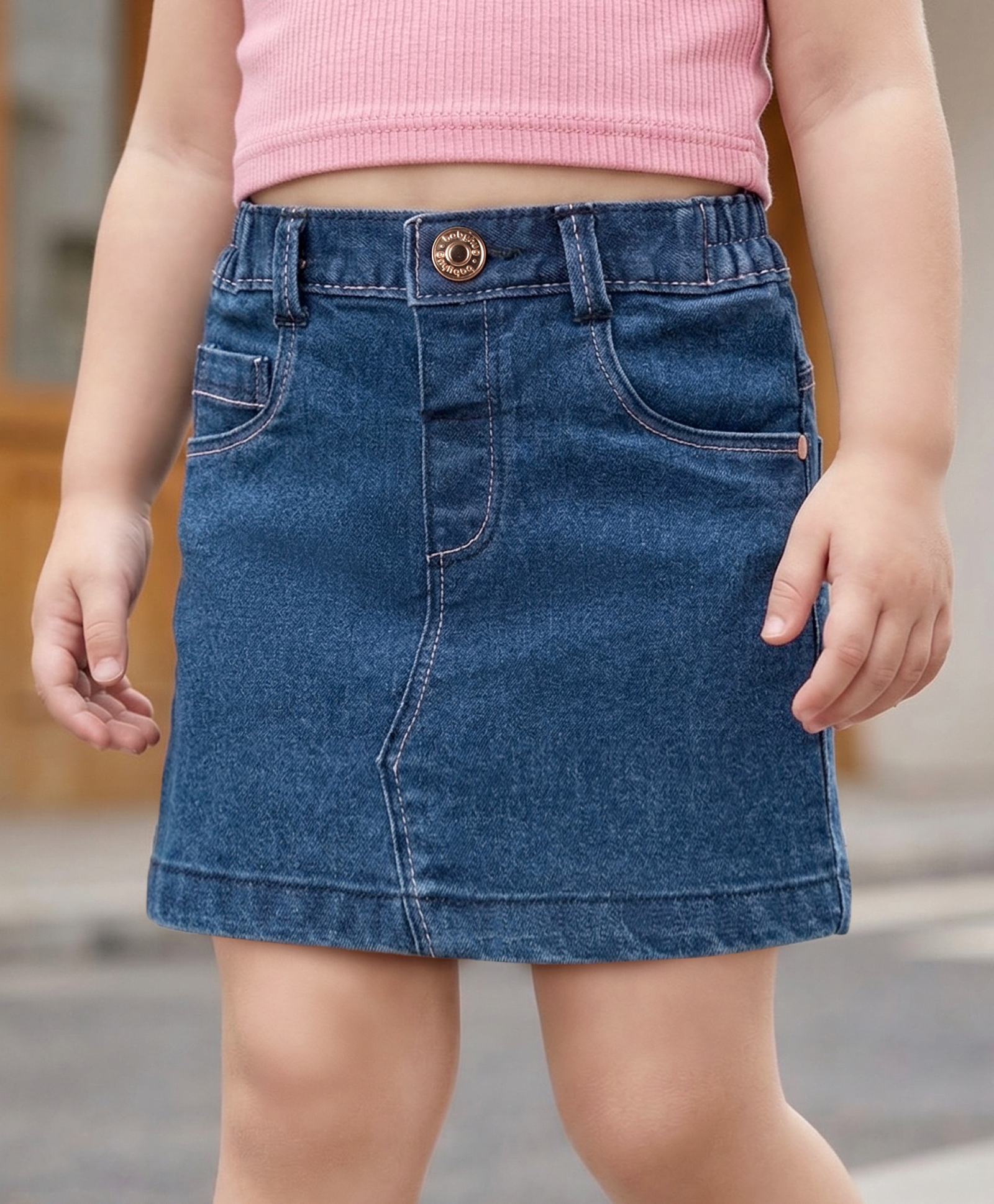 Babyhug Mid Thigh Length Solid Color Denim Skirt - Navy Blue-picture-29