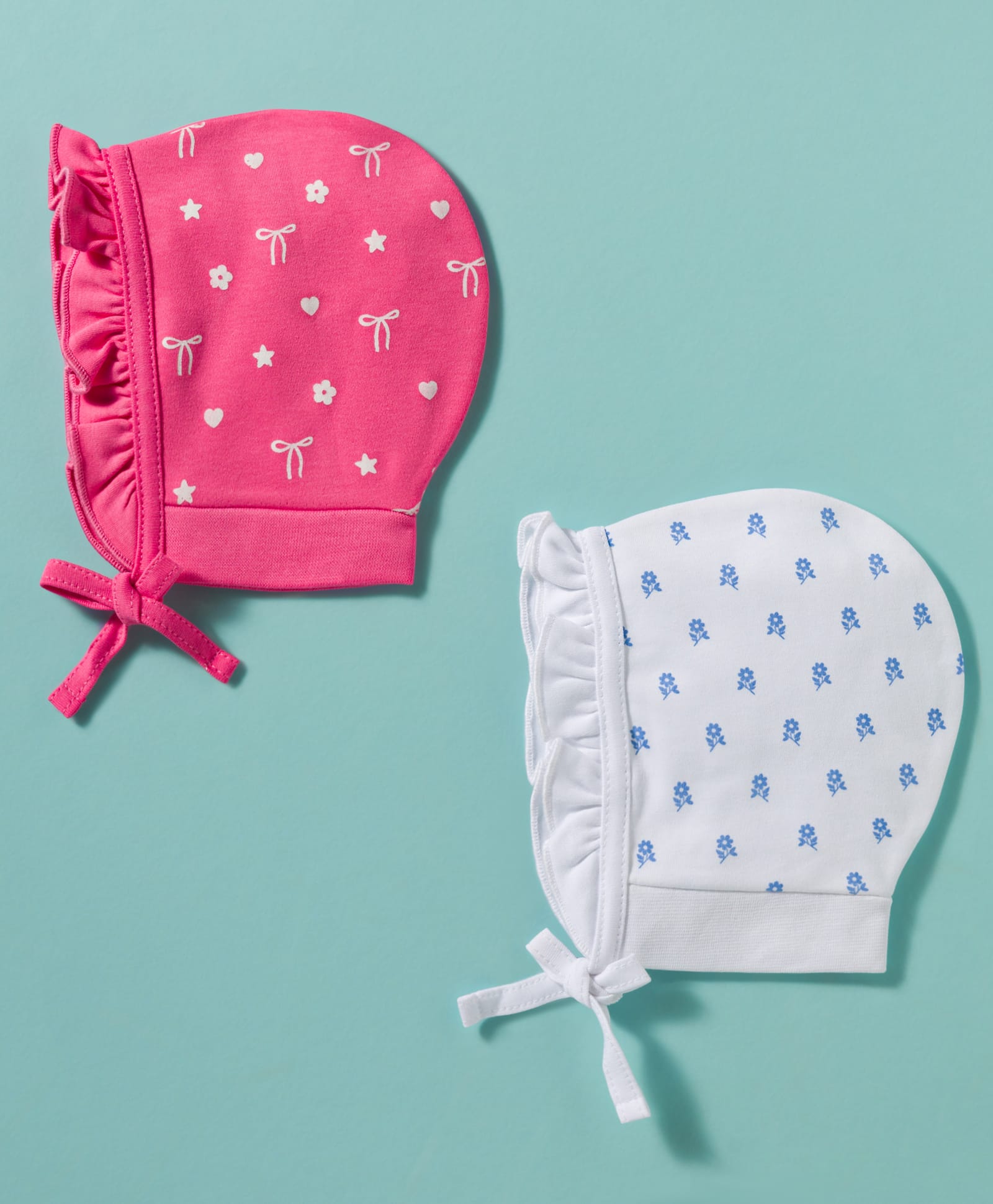 Babyhug 100% Cotton Knit Cap with Floral Print Pack of 2 White & Pink - Diameter 8.5 cm-picture-22