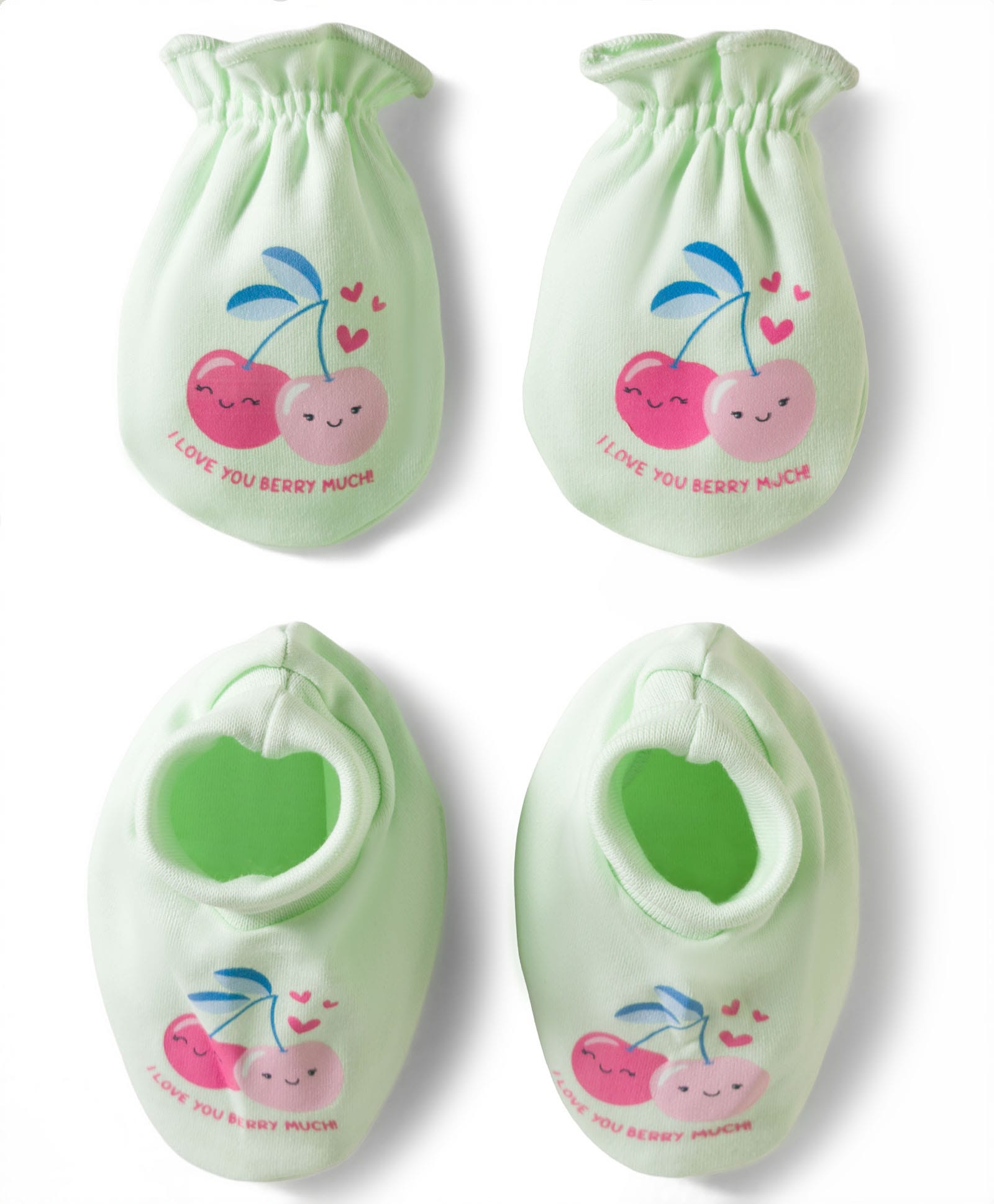 Babyhug 100% Cotton Knit Mittens & Booties With Cherry Print - Multicolor-image-26