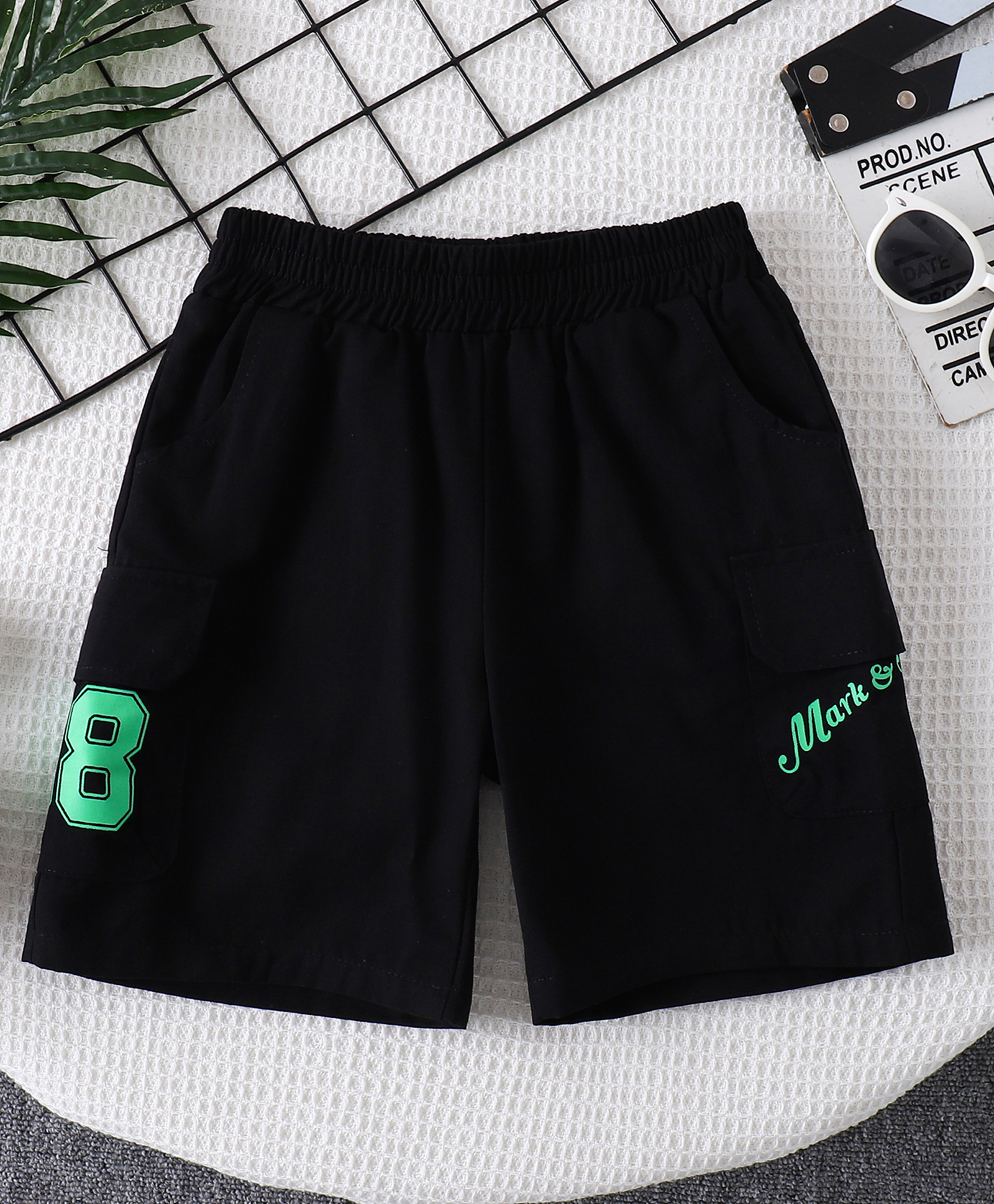 Mark & Mia 100% Cotton Shorts With Cargo Pockets & Text Print - Black-picture-11