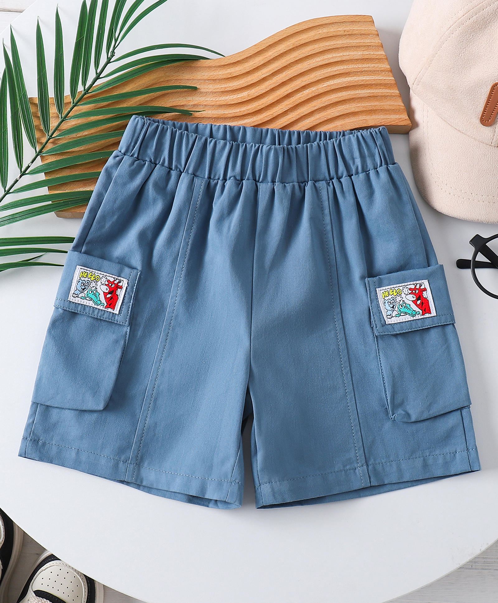 Mark & Mia Cotton Solid Color Shorts with Patch Detailing - Light Blue-picture-21