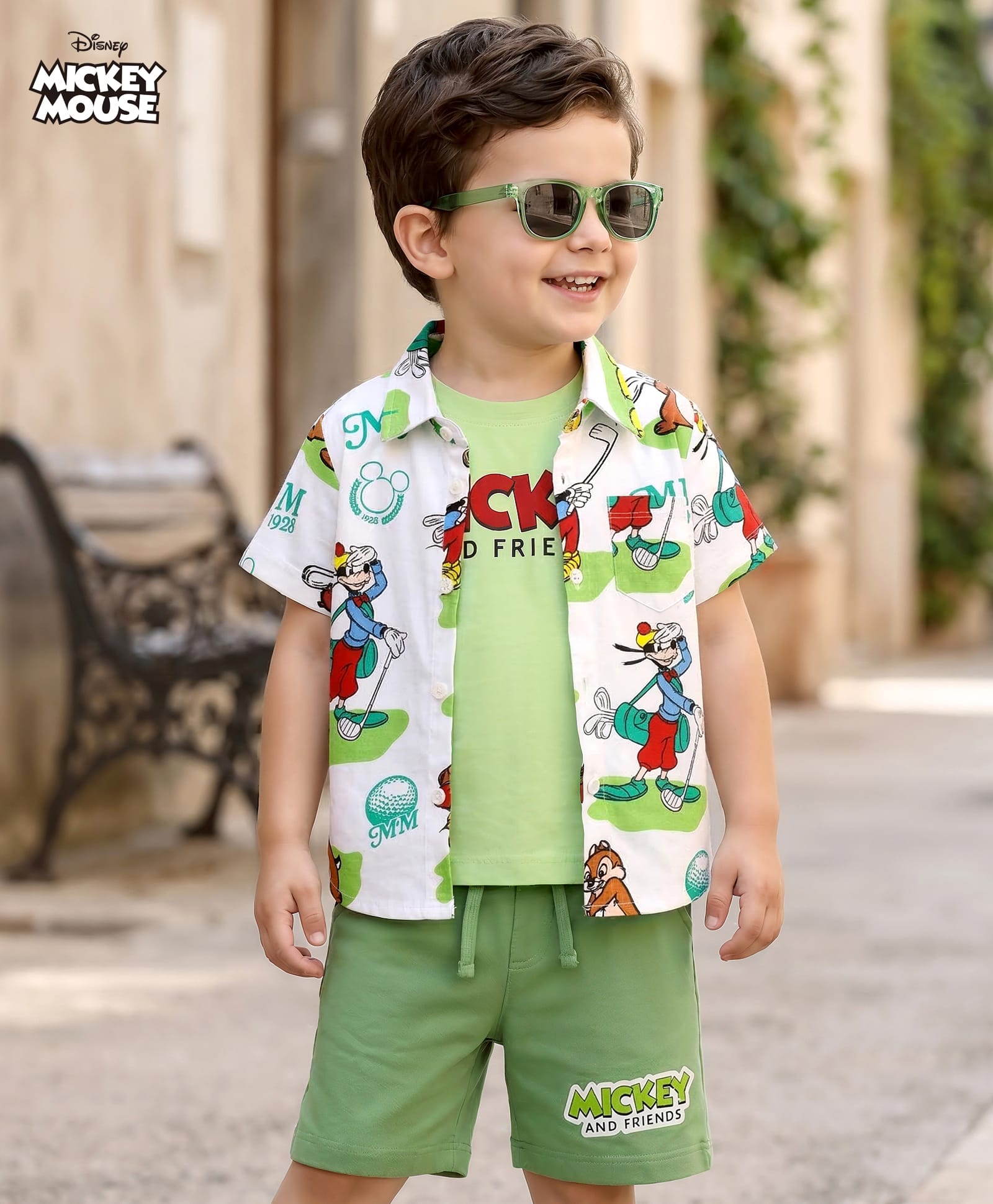 Babyhug Disney Single Jersey Knit Half Sleeves Shirt & Shorts Set With Mickey Mouse & Family Graphics & T-Shirt - Multicolor-image-42