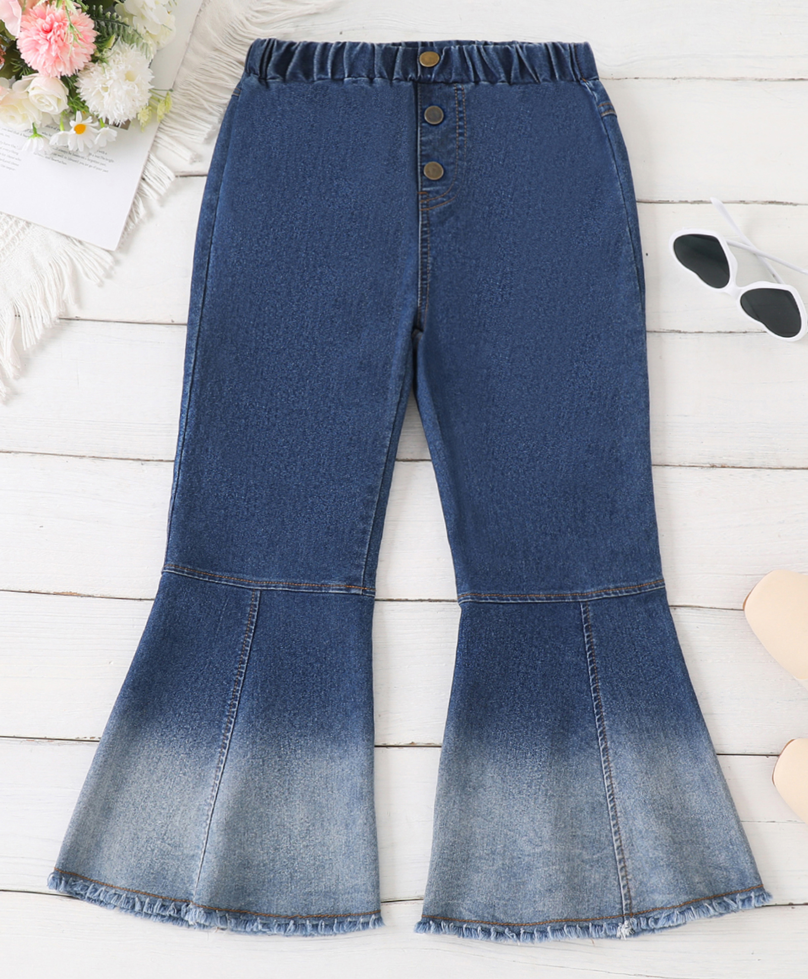 Mark & Mia Full Length Cut & Sew Washed Jeans with Frill Detailing - BLue-picture-15