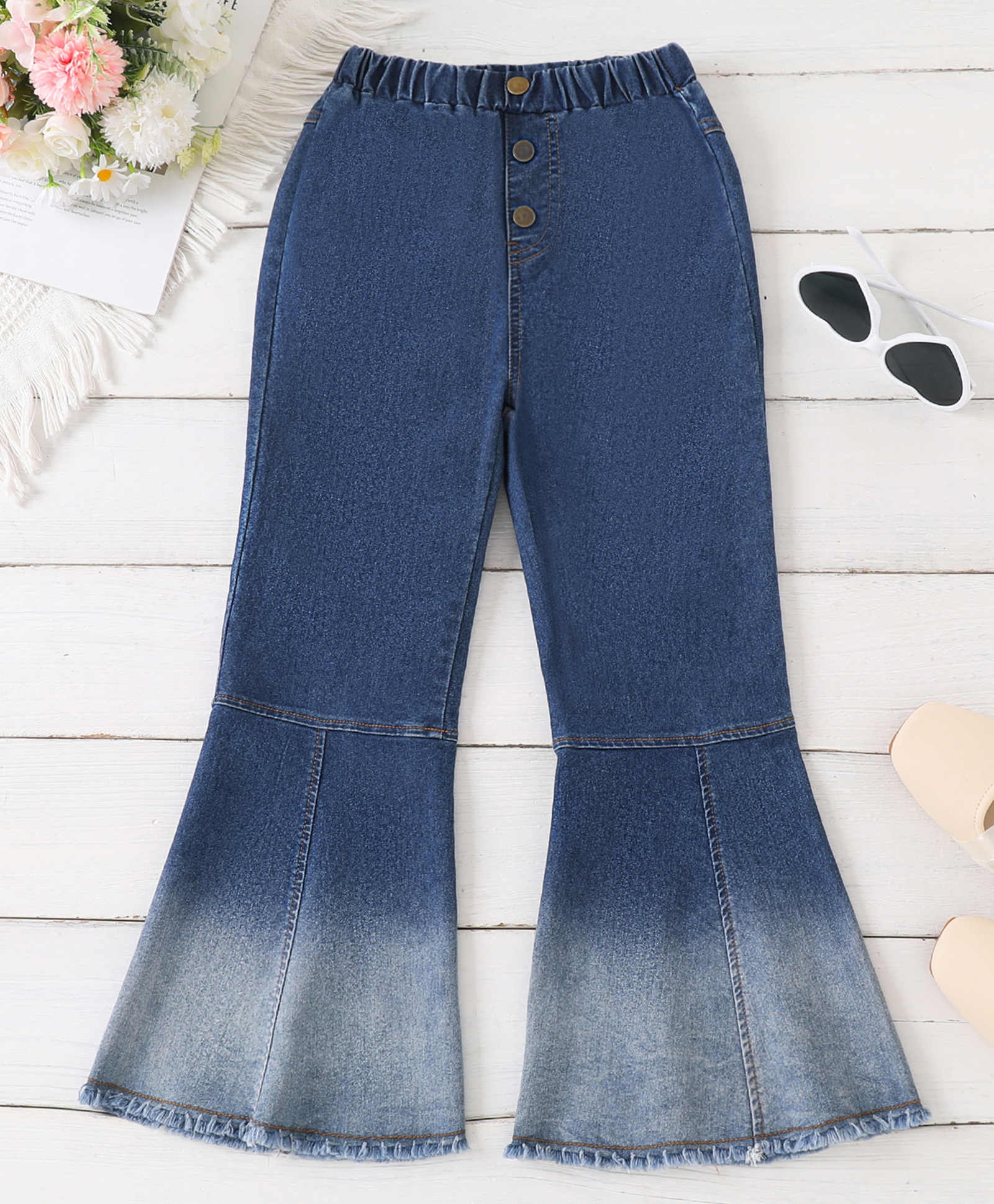 Mark & Mia Full Length Cut & Sew Jeans with Frill Detailing - Blue-picture-19