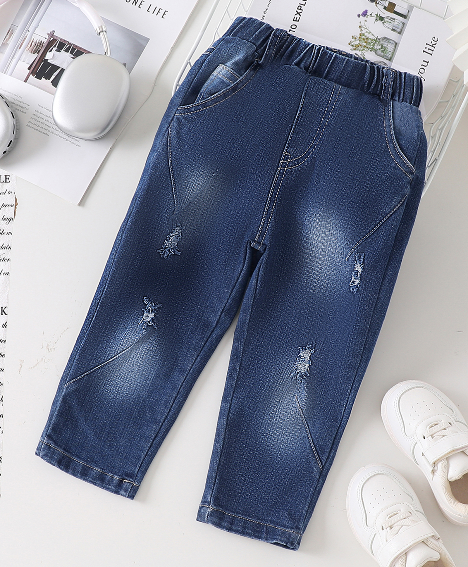 Mark & Mia Cotton Full Length Washed Cut N Sew Distressed Jeans - Blue-picture-17