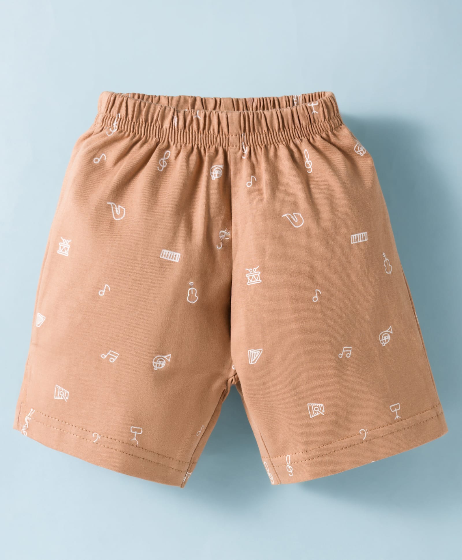 Tango Single Jersey Knit Above Knee Length Drum Printed Shorts -Light Brown-image-30