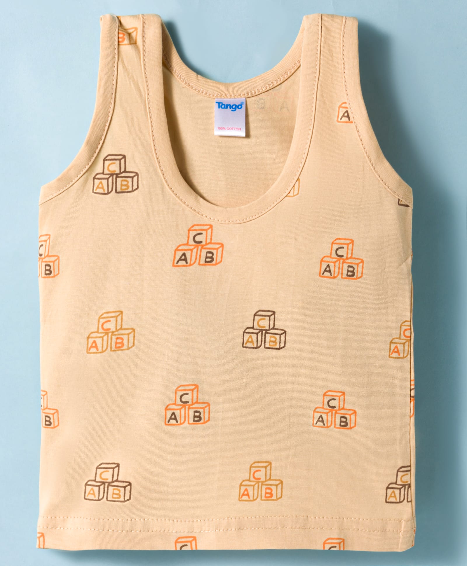 Tango Single Jersey Knit Sleeveless Vest with Alphabet Print - Light Brown-image-5
