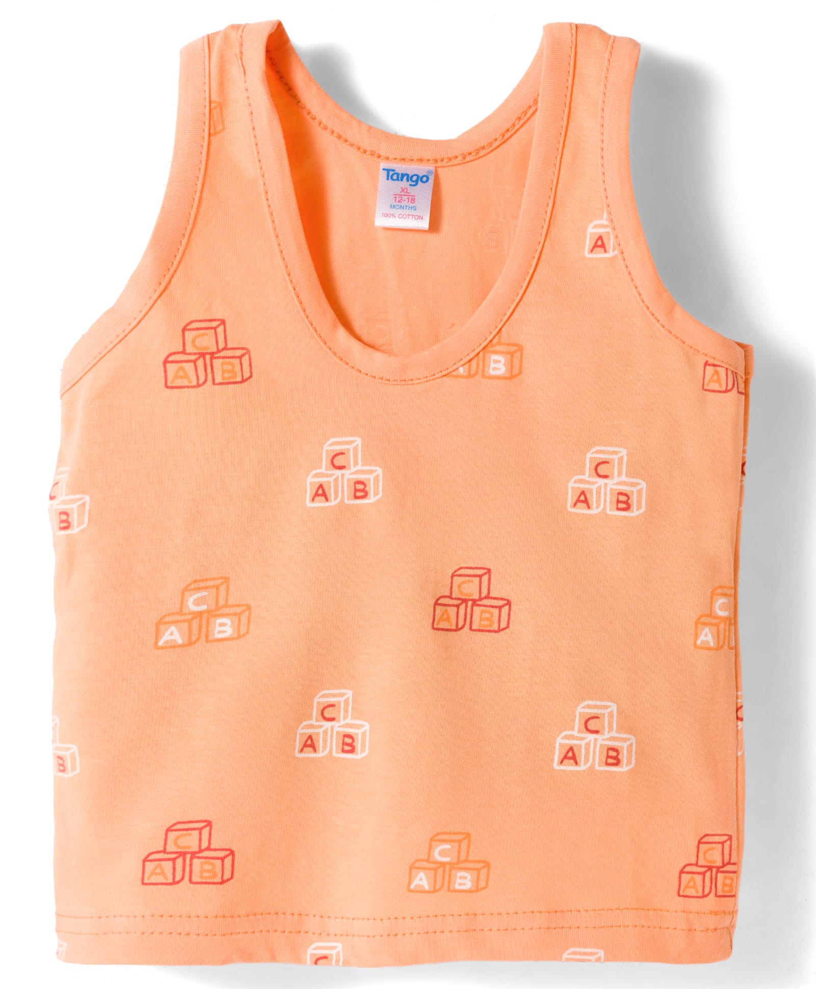 Tango Single Jersey Knit Sleeveless Vest with Alphabet Print - Orange-picture-43