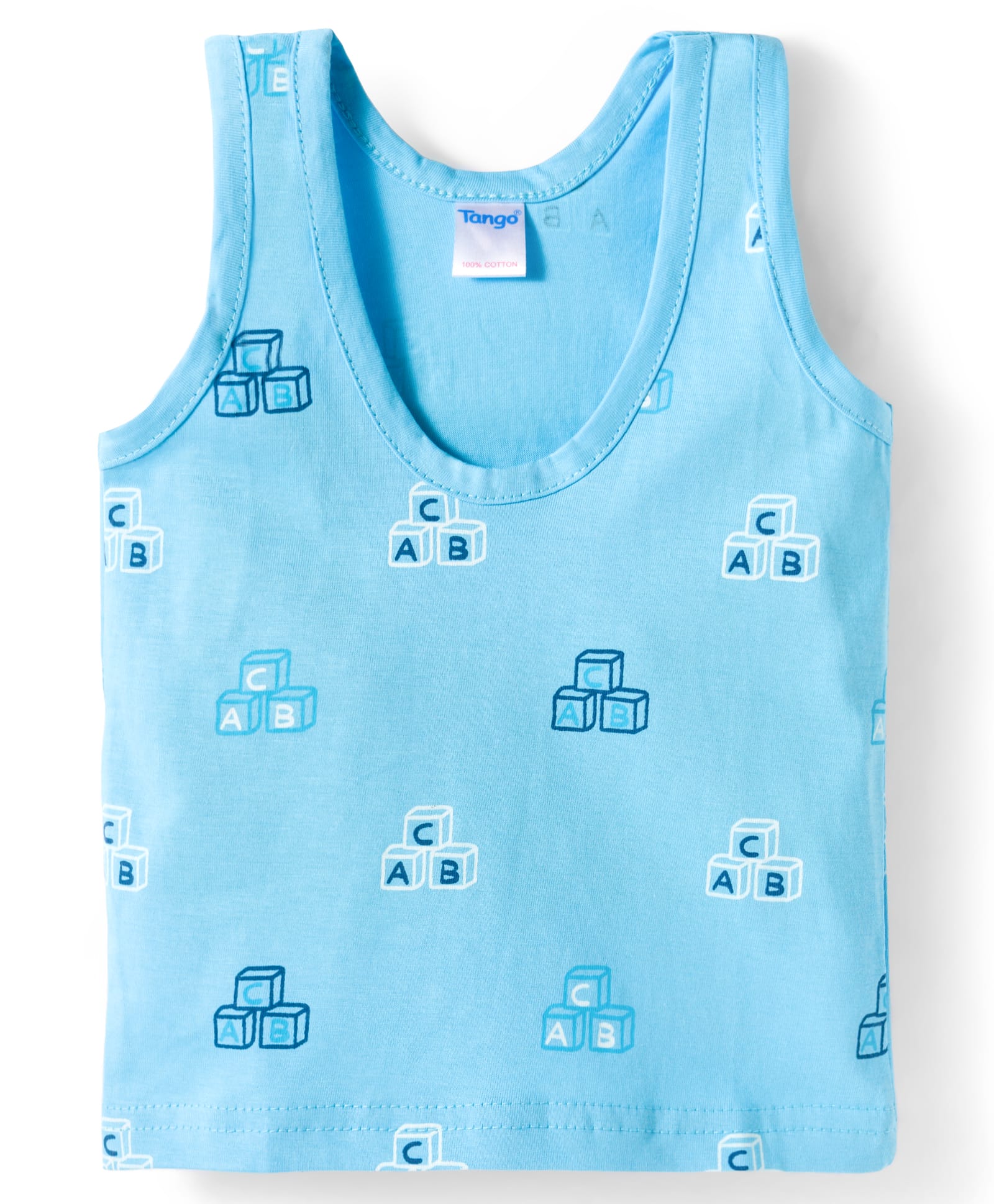 Tango Single Jersey Knit Sleeveless Vest with Alphabet Print - Blue-picture-47