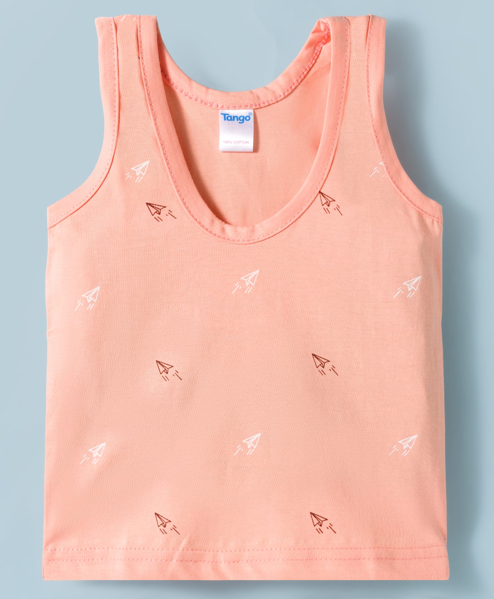 Tango Single Jersey Knit Vests with Paper Plane Print - Peach-image-14