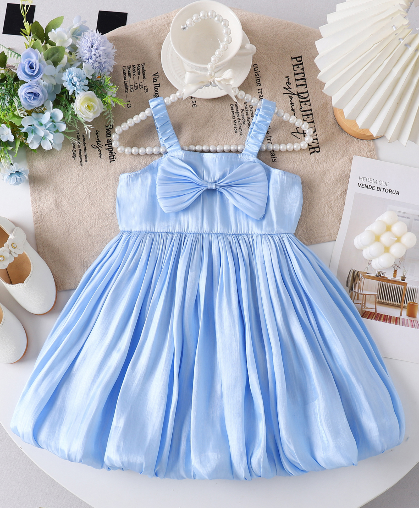 Mark & Mia Knit Sleeveless Solid Party Dress With Bow Applique - Light Blue-image-47