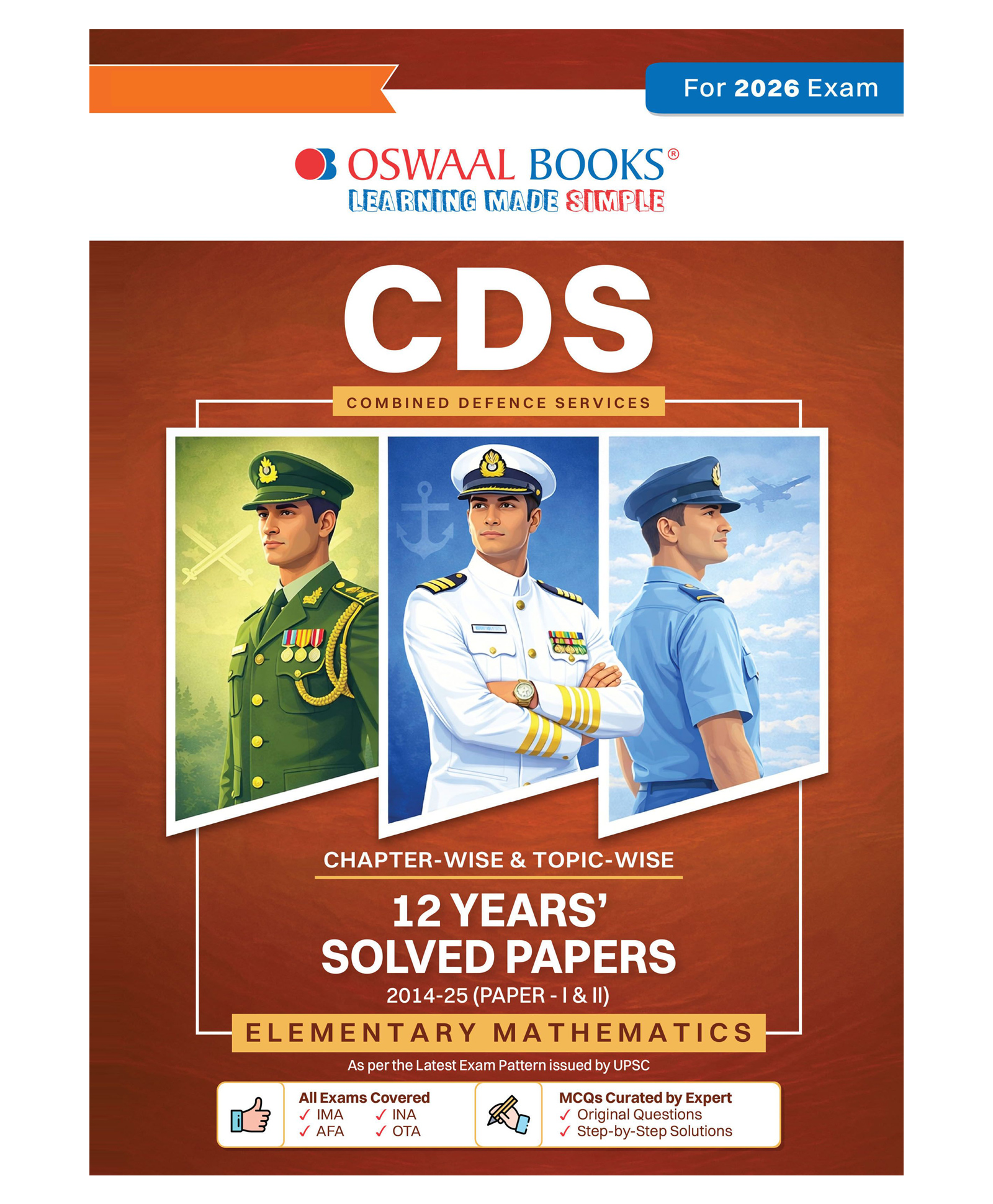 OSWAAL BOOKS CDS Chapter-wise & Topic-wise 12 Years' Solved Papers 2014-2025 (I &II) | - Mathematics