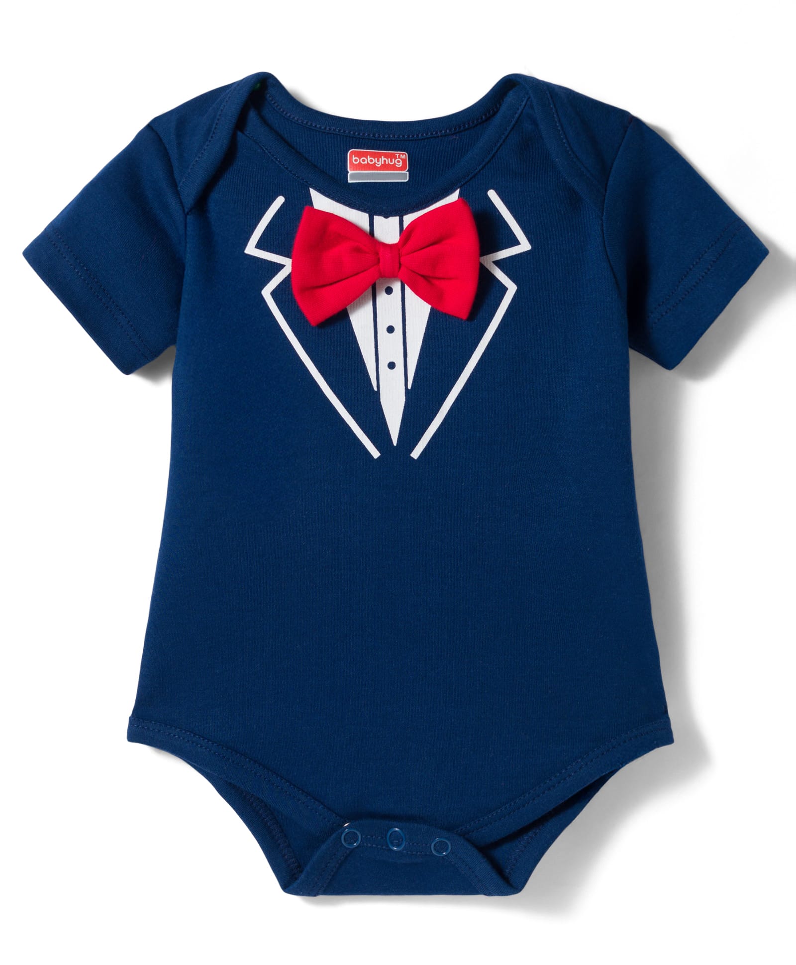 Babyhug 100% Cotton Knit Half Sleeves Onesies with Bow Applique - Navy Blue-image-49