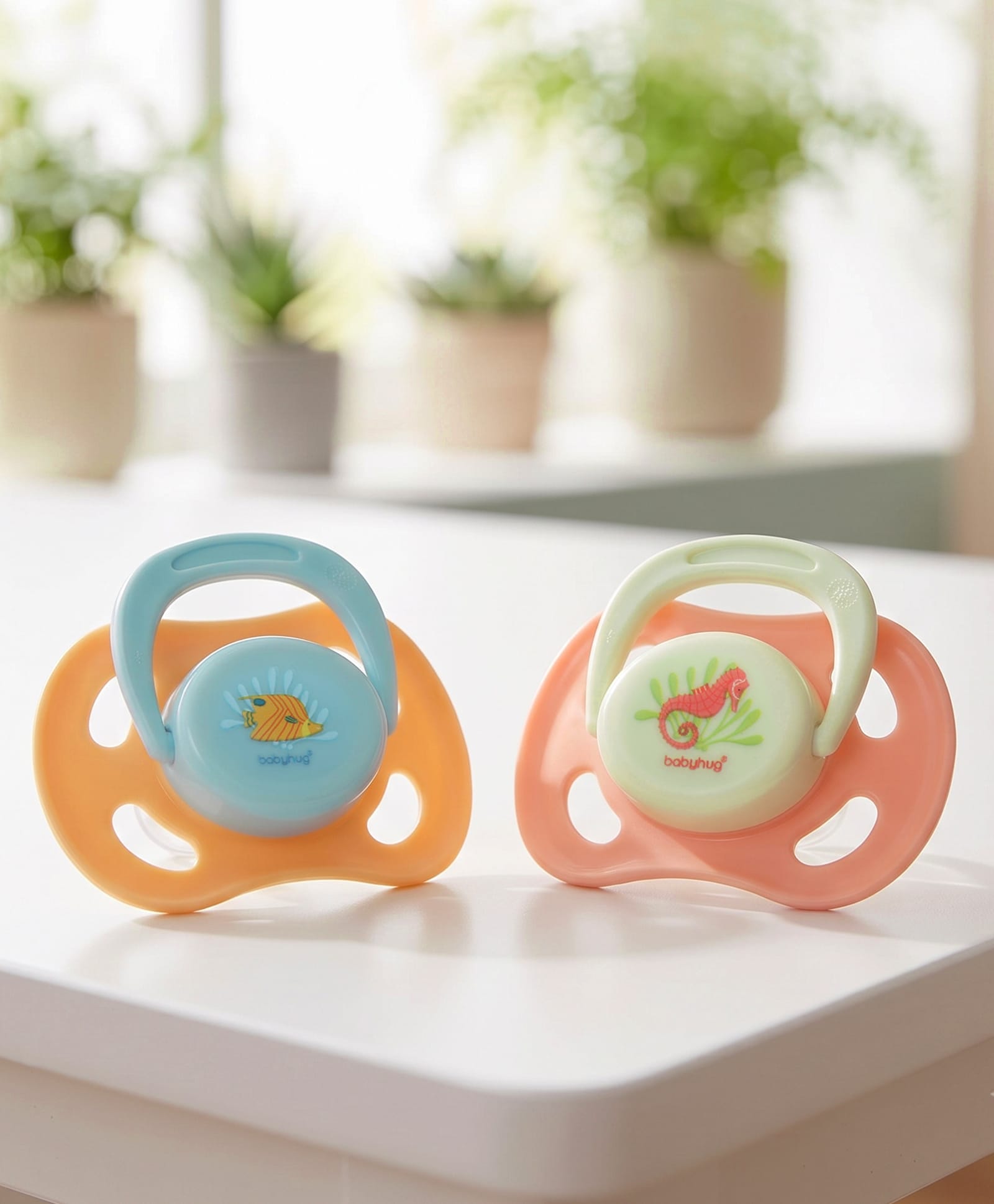 Babyhug Seahorse Print Orthodontic Pacifier Pack of 2| 3+ Months| Protective Hygienic Cap| Breathable Airflow Vents | Orthodontic Silicone Teat | Food-Grade Silicone | BPA Free | Baby Safe-image-9