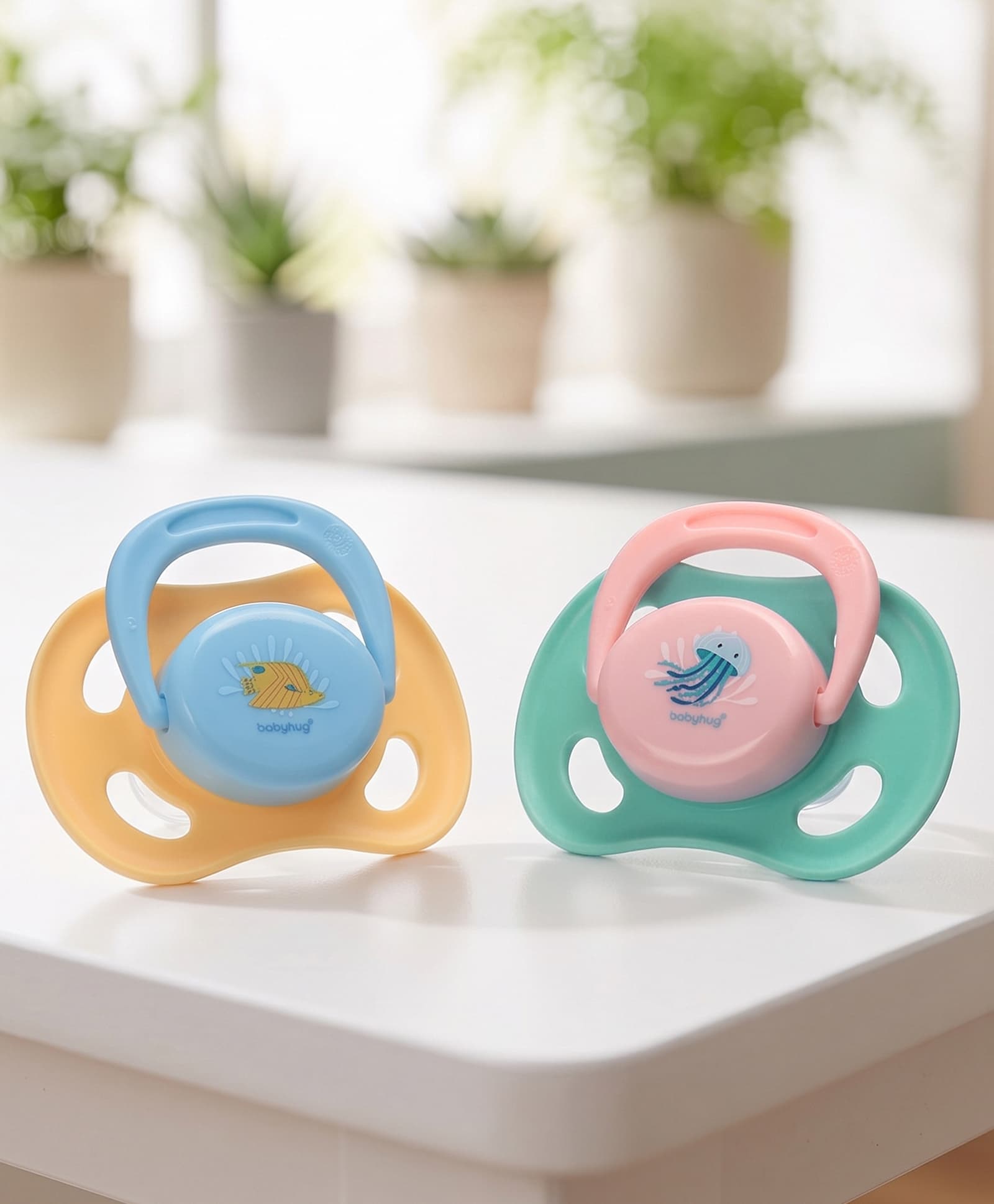 Babyhug Fish Print Airflow Orthodontic Pacifier Pack of 2| 3+ Months| Protective Hygienic Cap| Breathable Airflow Vents | Orthodontic Silicone Teat | Food-Grade Silicone | BPA Free | Baby Safe-image-8