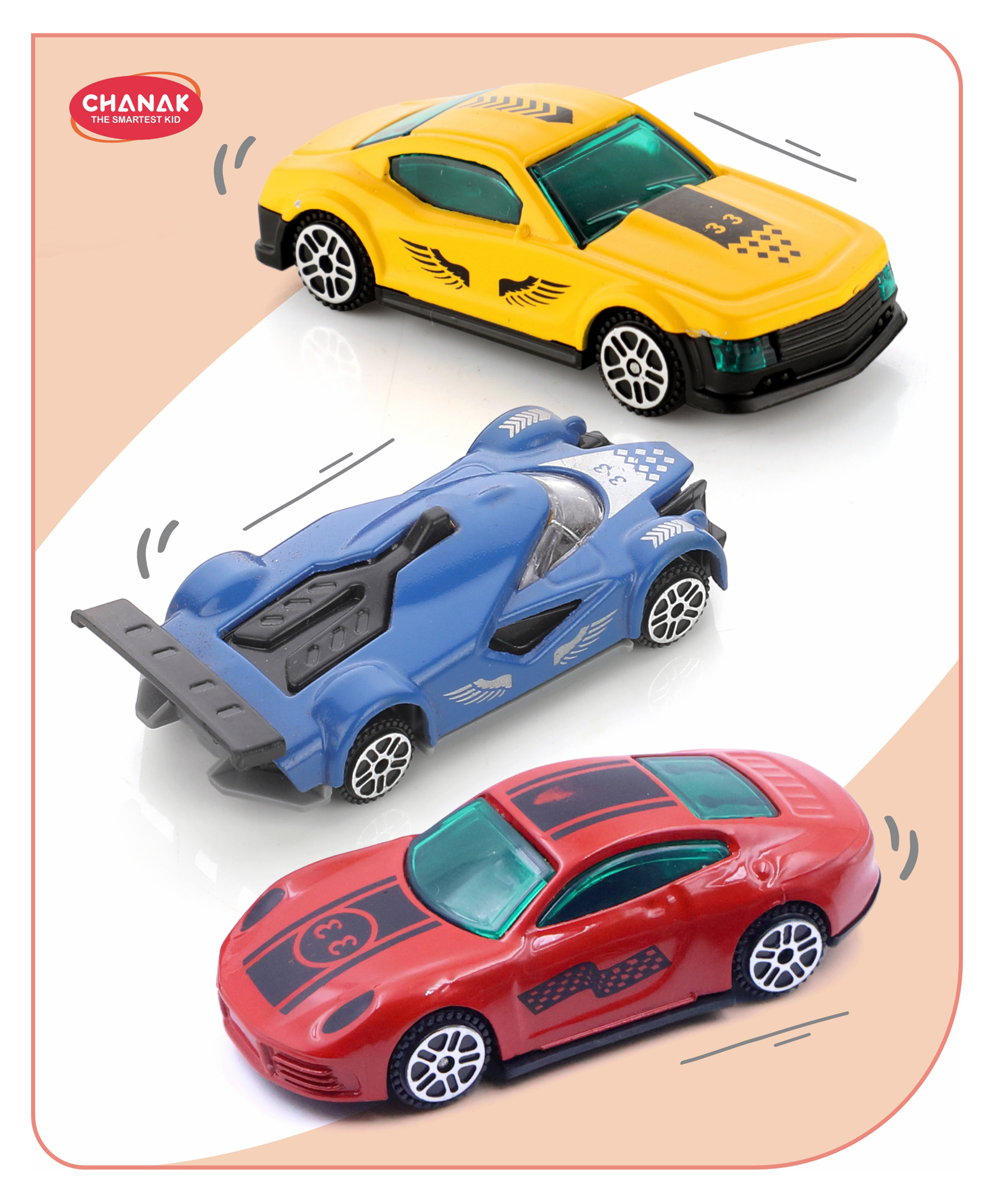 Aditi Toys Die Cast Metal Racing Car Free Wheel Metal Car Set Street Racer Car For Kids 3 Cars - Multicolor-image-19