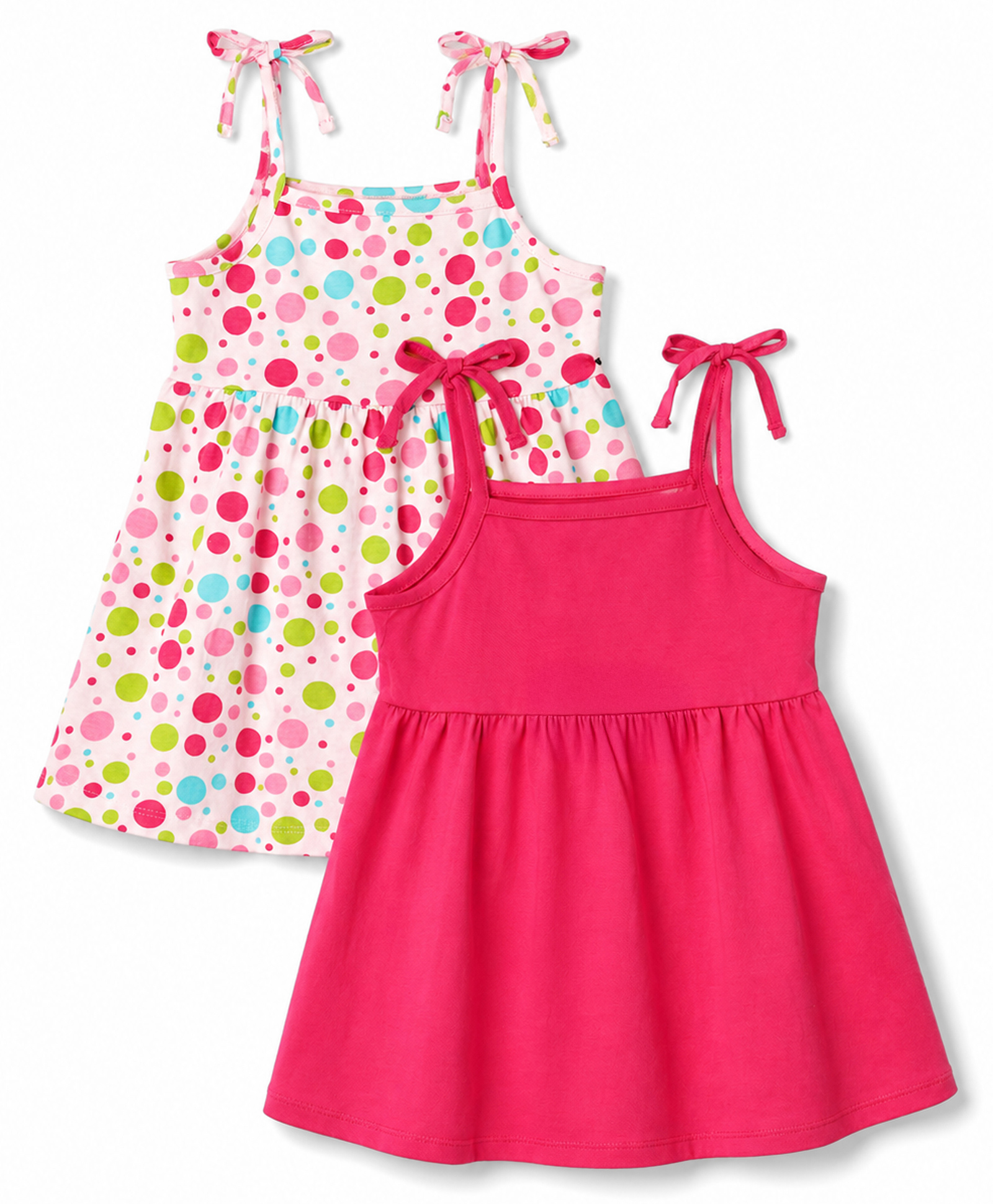Babyhug Single Jersey Knit Sleeveless Solid & Polka Dots Printed Frocks with Bow Applique Pack of 2 - Red-picture-17
