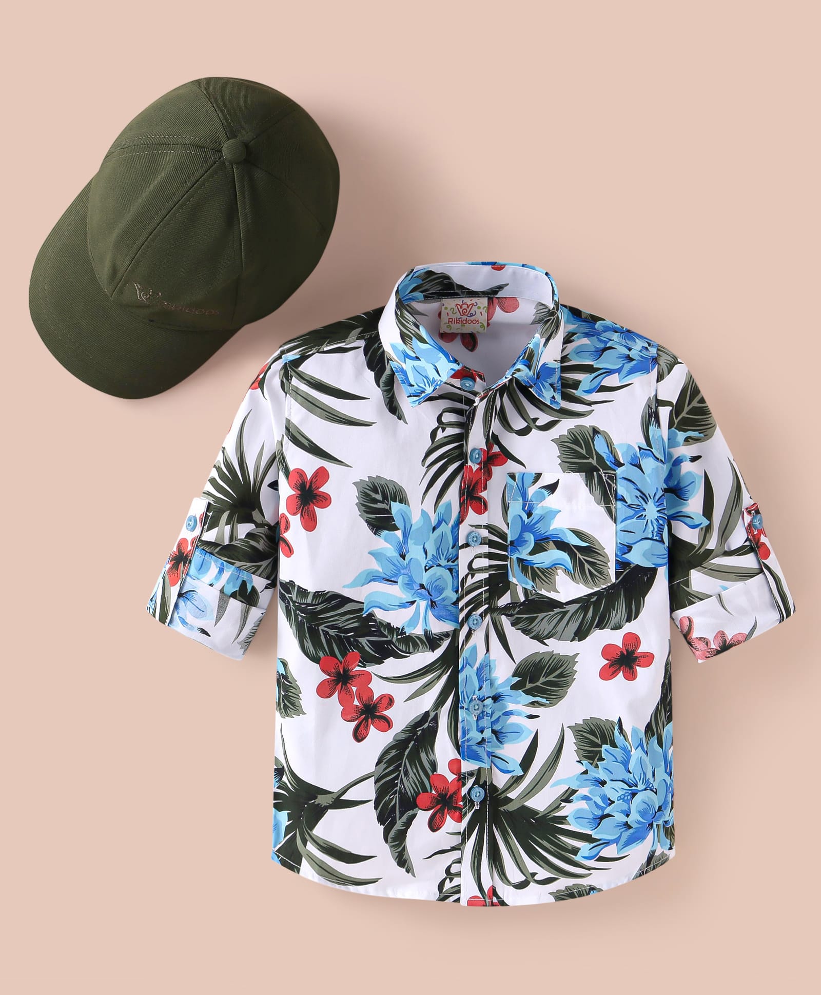 Rikidoos Cotton Woven Full Sleeves Floral Printed Shirt with Cap - Multicolour-picture-30