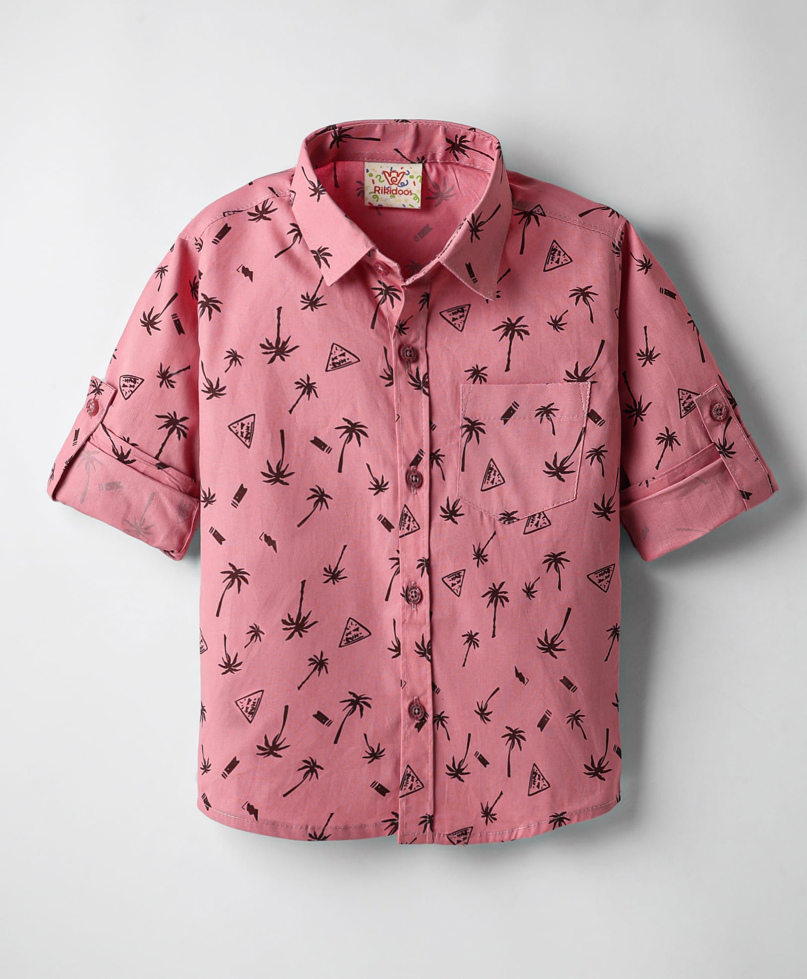 Rikidoos Cotton Woven Full Sleeves Beach Theme Printed Shirt - Pink-picture-16