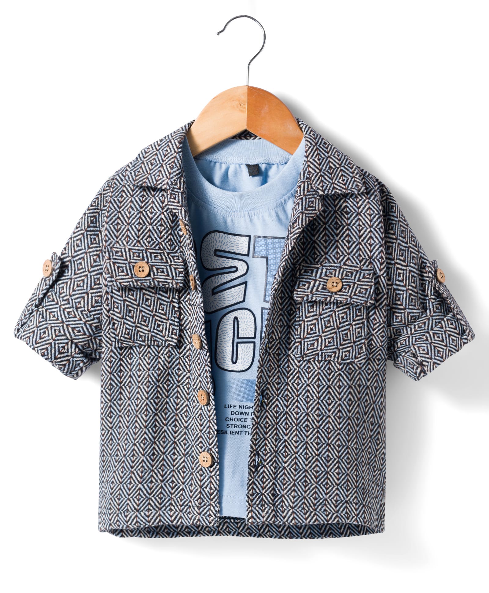 Rikidoos Cotton Woven Full Sleeves Shirt with T-Shirt with Design - Black-image-4
