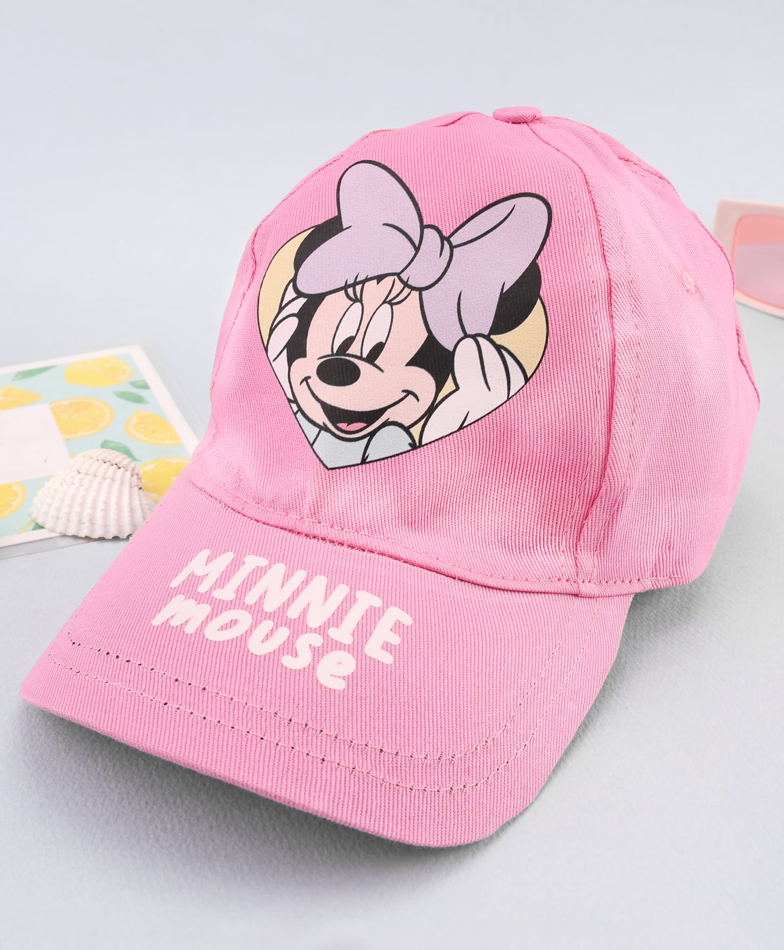 Babyhug Disney Cotton Woven Cap With Mickey Mouse Graphics Pink - Diameter 20 cm