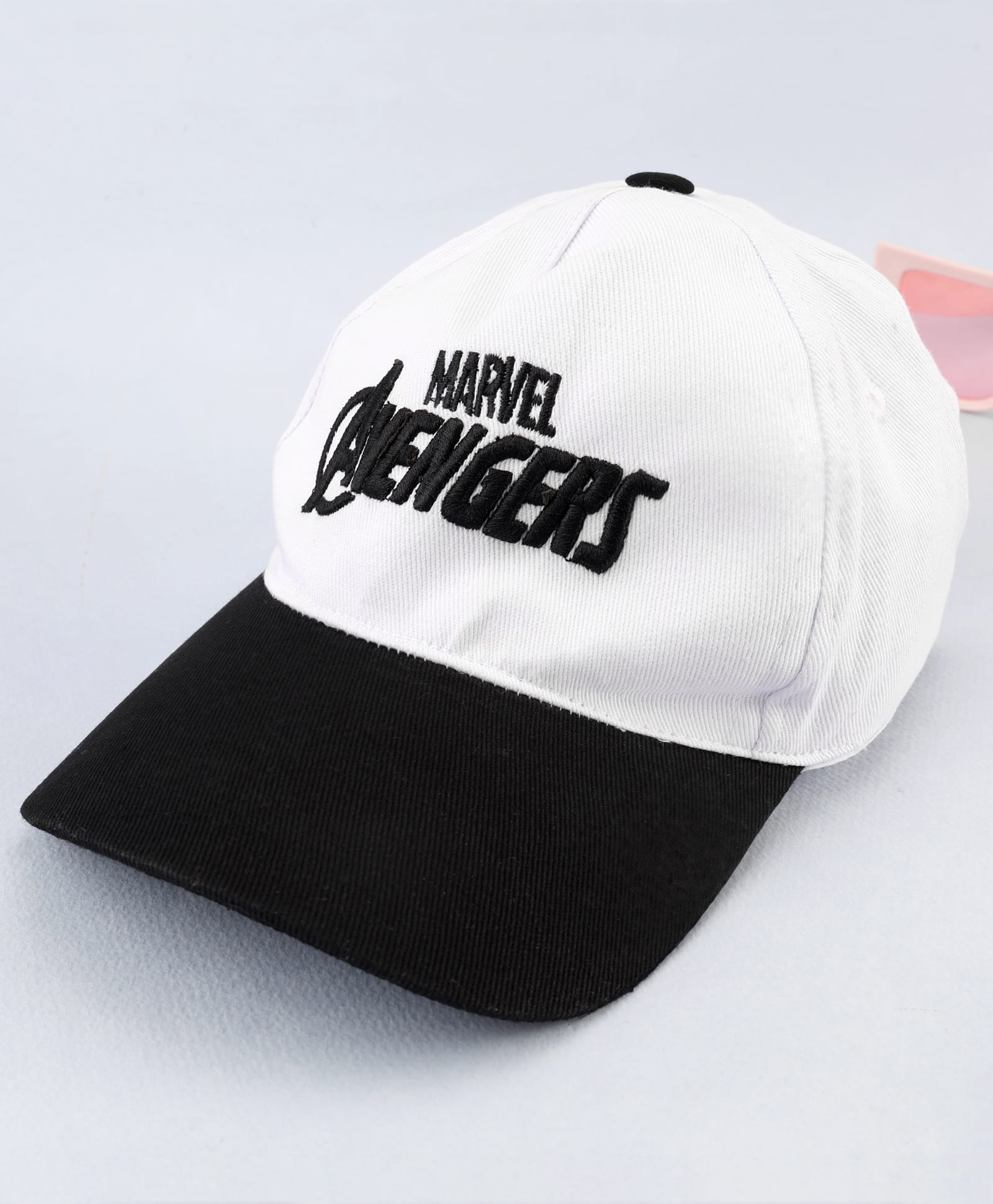 Pine Kids Marvel Cotton Woven Cap With Avenger Graphics - White & Black
