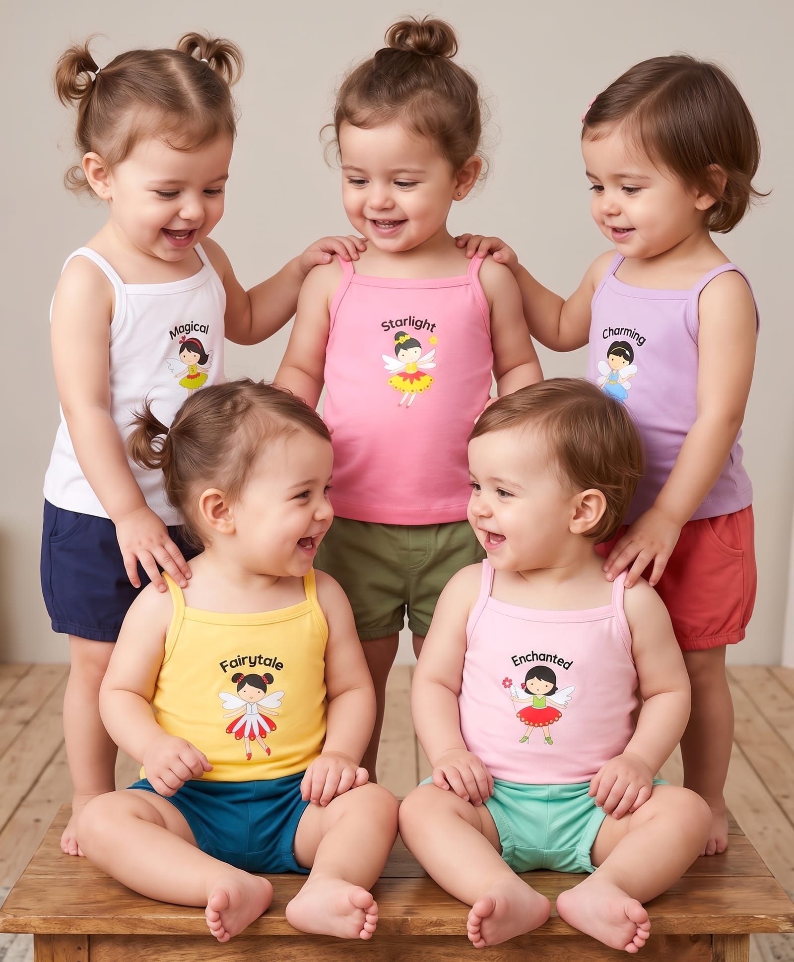 Doodle Poodle Single Jersey Knit Sleeveless Fairy Printed Slips Pack of 5 - Multicolour-image-4